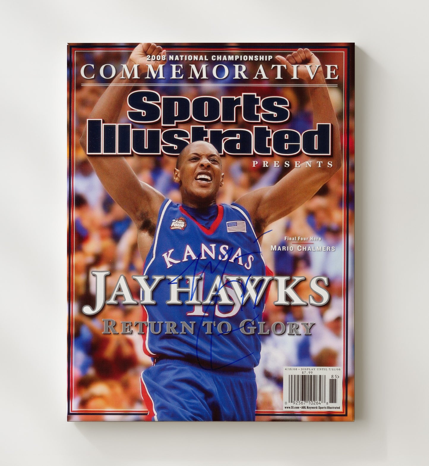 Kansas Basketball Mario Chalmers SI Cover Championship Hero 2008 College Basketball Wall Art 20x24 Canvas college basketball wall art print