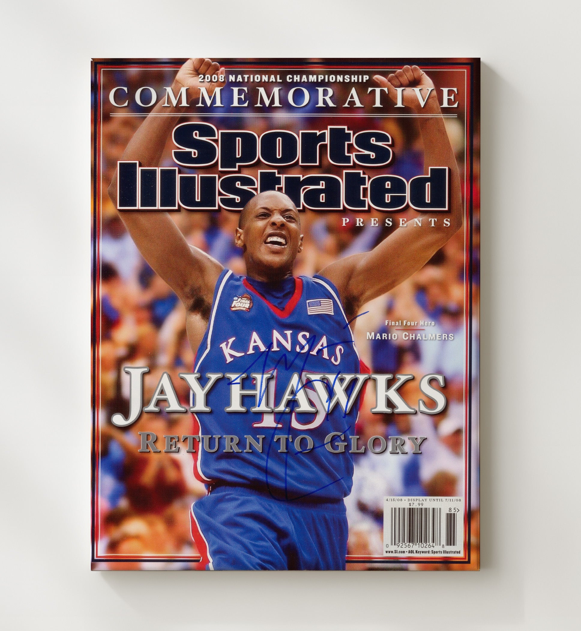 Kansas Basketball Mario Chalmers SI Cover Championship Hero 2008 College Basketball Wall Art 20x24 Canvas college basketball wall art print