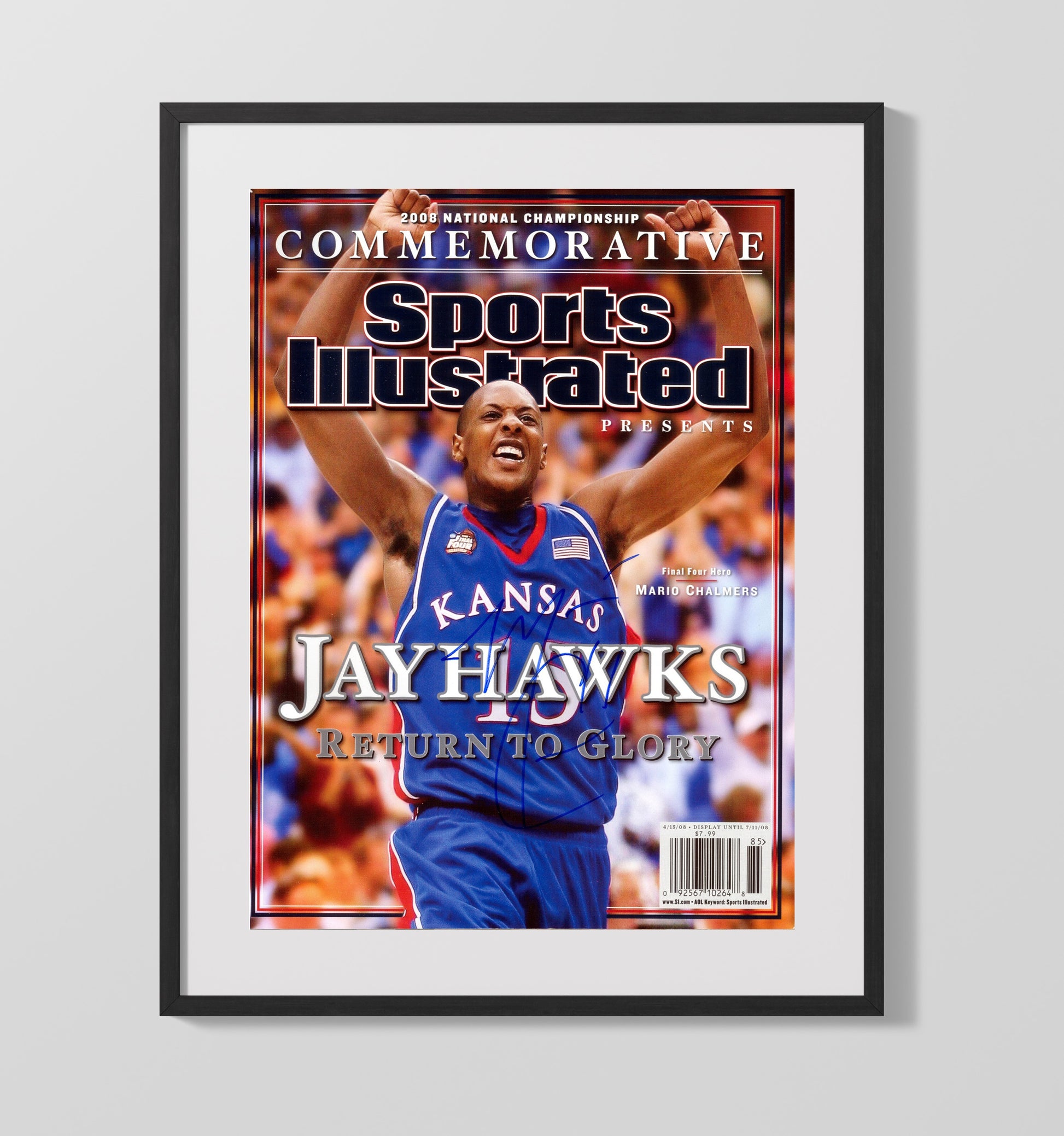 Kansas Basketball Mario Chalmers SI Cover Championship Hero 2008 College Basketball Wall Art 16x20 Gallery Frame college basketball wall art print