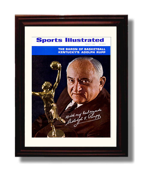 Kentucky Basketball Adolph Rupp Baron of SI 1966 College Basketball Wall Art 8x10 Beveled Frame college basketball wall art print
