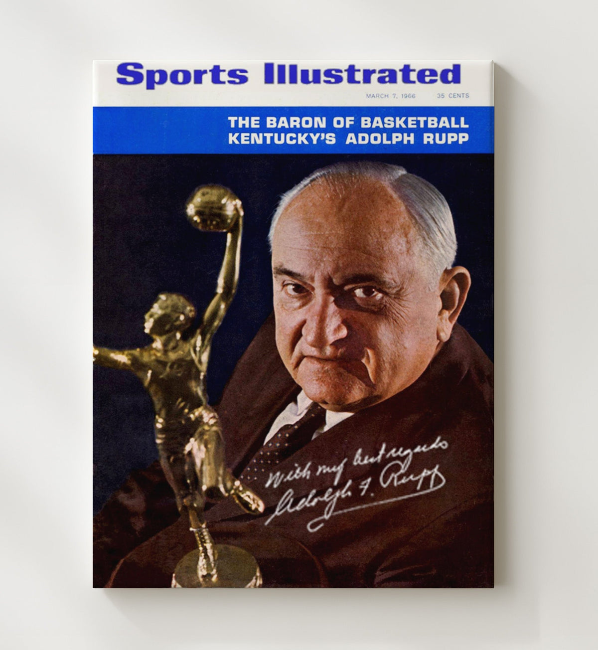 Kentucky Basketball Adolph Rupp Baron of SI 1966 8x10 Canvas college basketball wall art