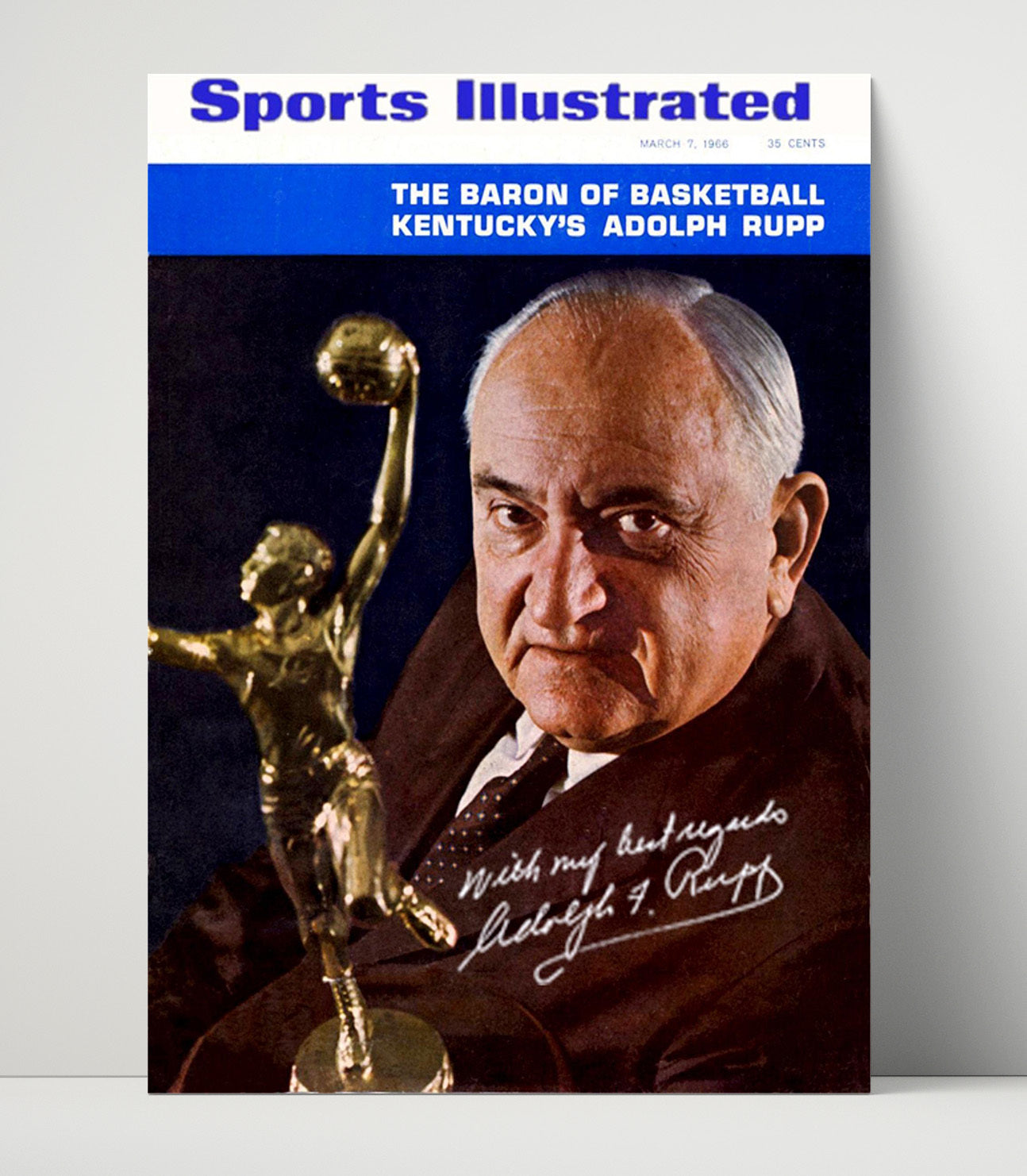 Kentucky Basketball Adolph Rupp Baron of SI 1966 College Basketball Wall Art 16x20 Unframed Print college basketball wall art print
