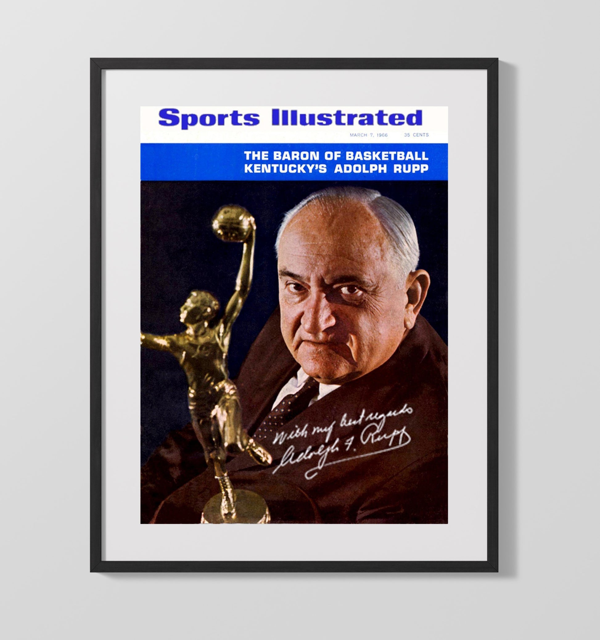 Kentucky Basketball Adolph Rupp Baron of SI 1966 College Basketball Wall Art 16x20 Gallery Frame college basketball wall art print