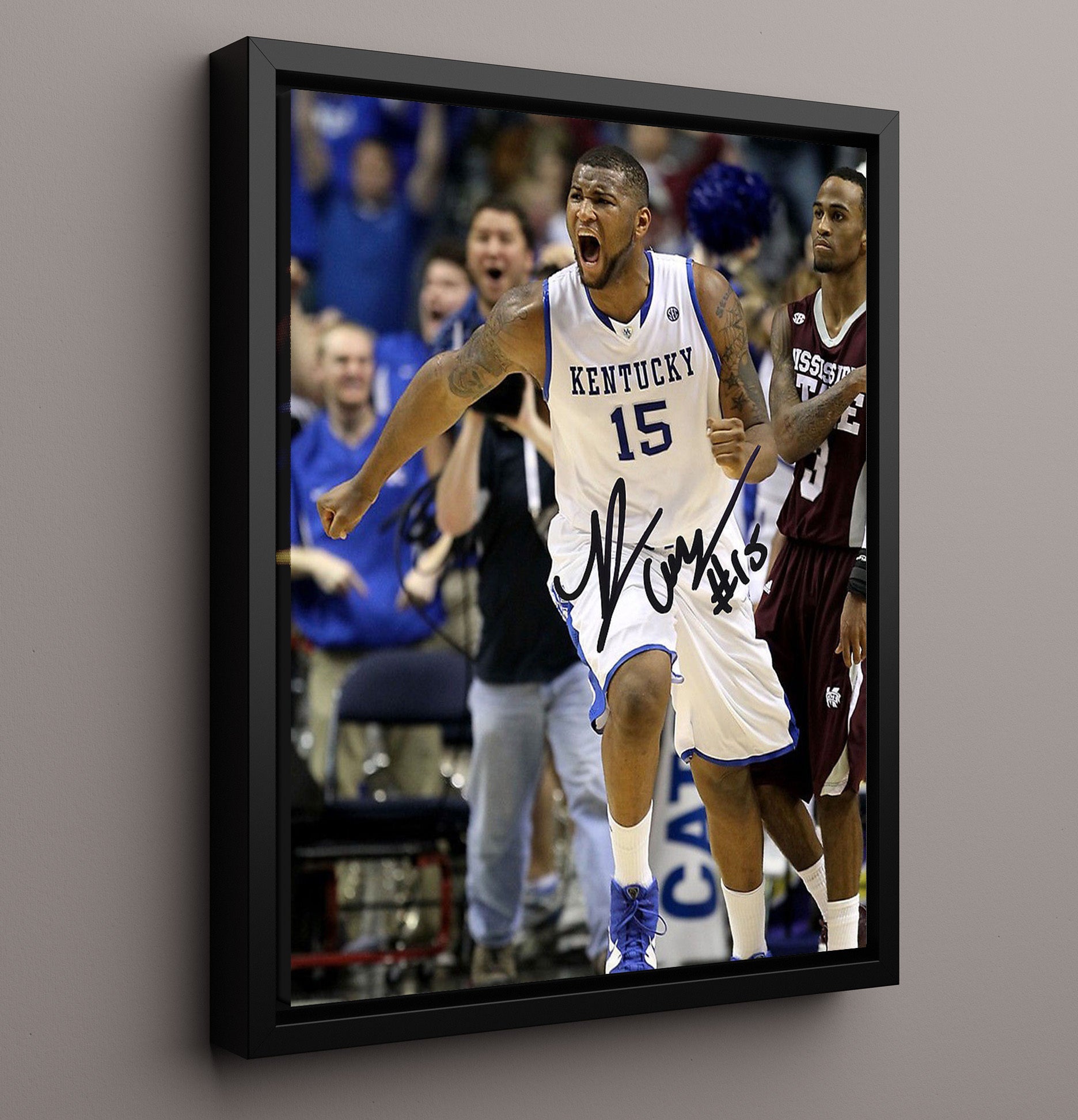 Kentucky Basketball DeMarcus Cousins Power Drive College Basketball Wall Art 16x20 Framed Canvas college basketball wall art print