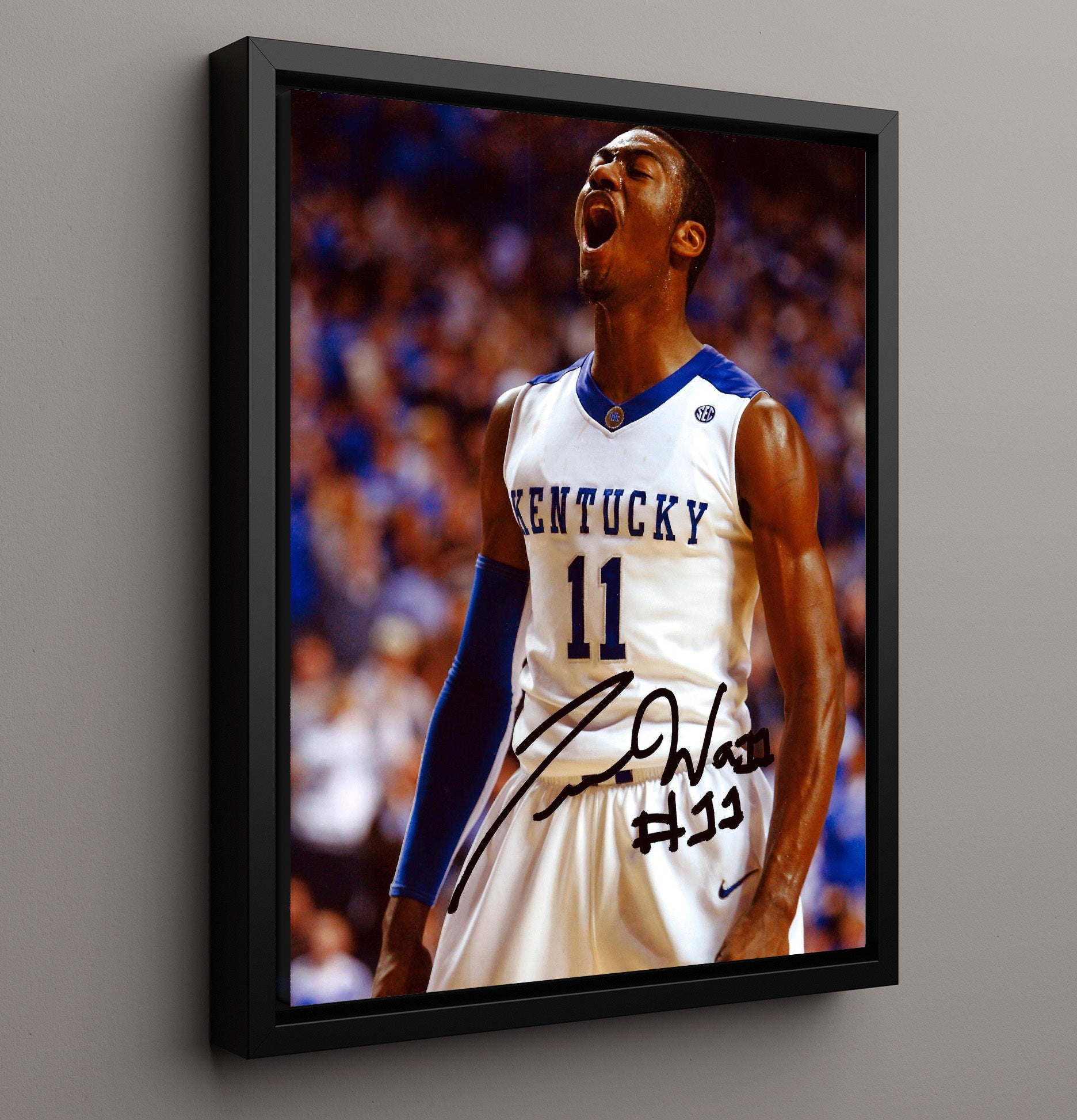 Kentucky Basketball John Wall Roaring Wildcat Energy College Basketball Wall Art 16x20 Framed Canvas college basketball wall art print