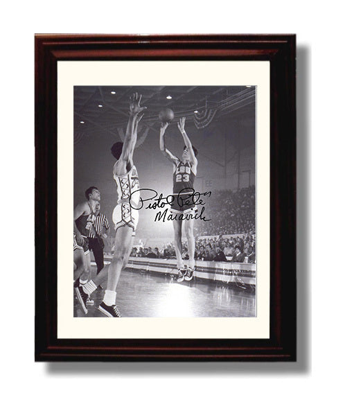 LSU Basketball Pete Maravich LSU Legend Jumper College Basketball Wall Art 8x10 Beveled Frame college basketball wall art print