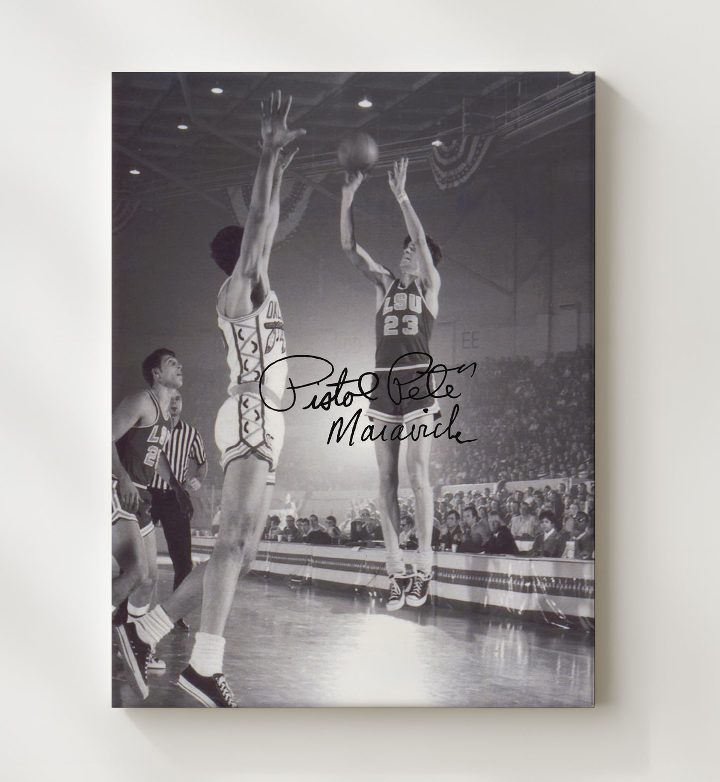 LSU Basketball Pete Maravich LSU Legend Jumper College Basketball Wall Art 20x24 Canvas college basketball wall art print