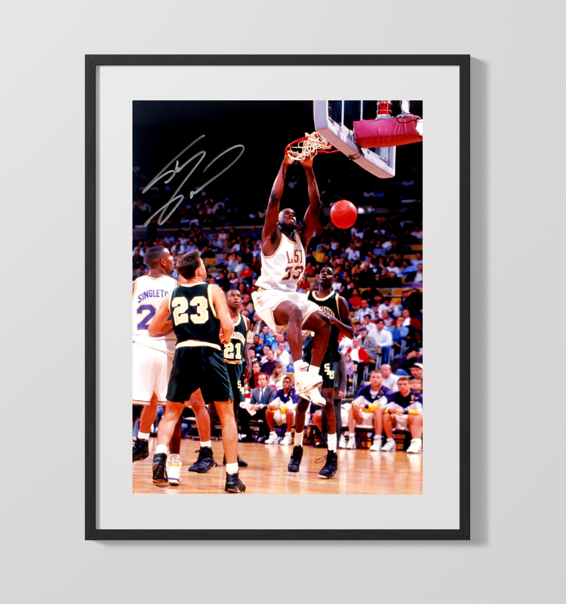LSU Basketball Shaq LSU Legend Power Dunk College Basketball Wall Art 16x20 Gallery Frame college basketball wall art print