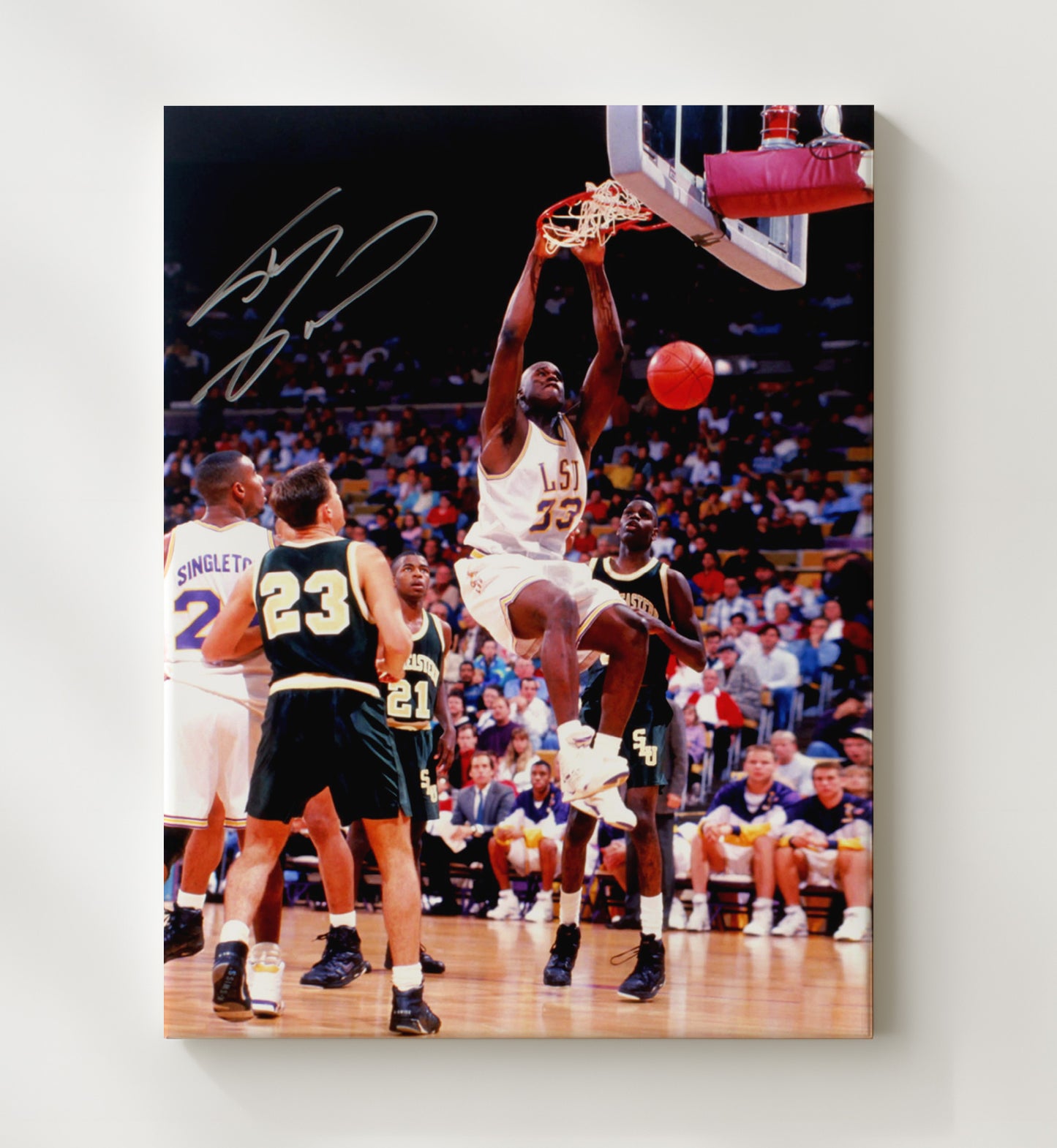 LSU Basketball Shaq LSU Legend Power Dunk College Basketball Wall Art 20x24 Canvas college basketball wall art print