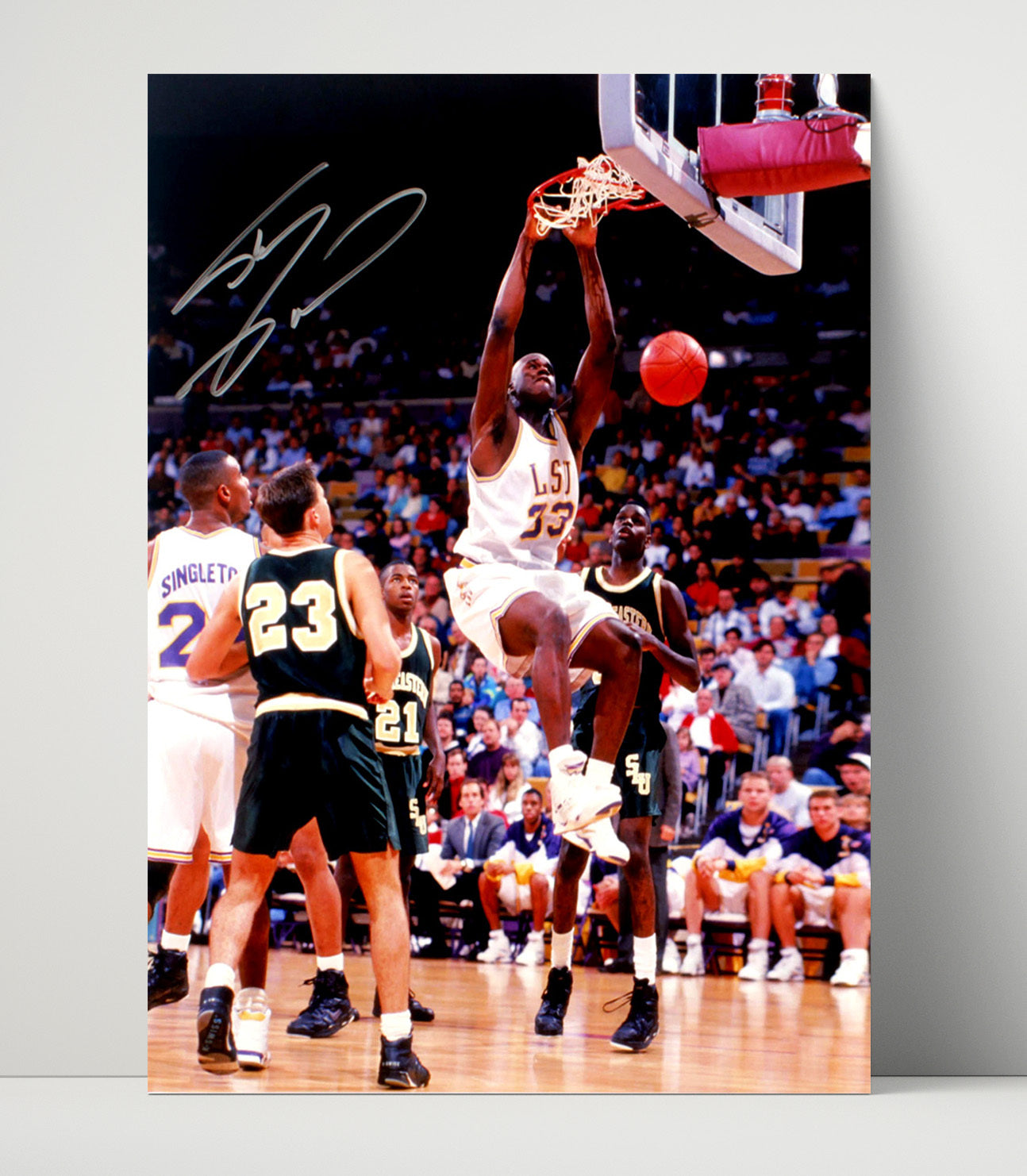 LSU Basketball Shaq LSU Legend Power Dunk College Basketball Wall Art 16x20 Unframed Print college basketball wall art print