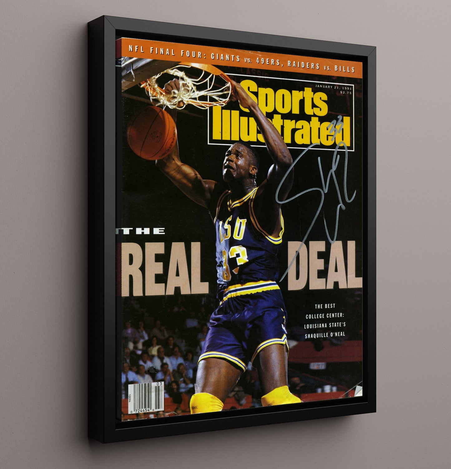 LSU Basketball Shaq LSU Legend The Real Deal SI Cover College Basketball Wall Art 16x20 Framed Canvas college basketball wall art print