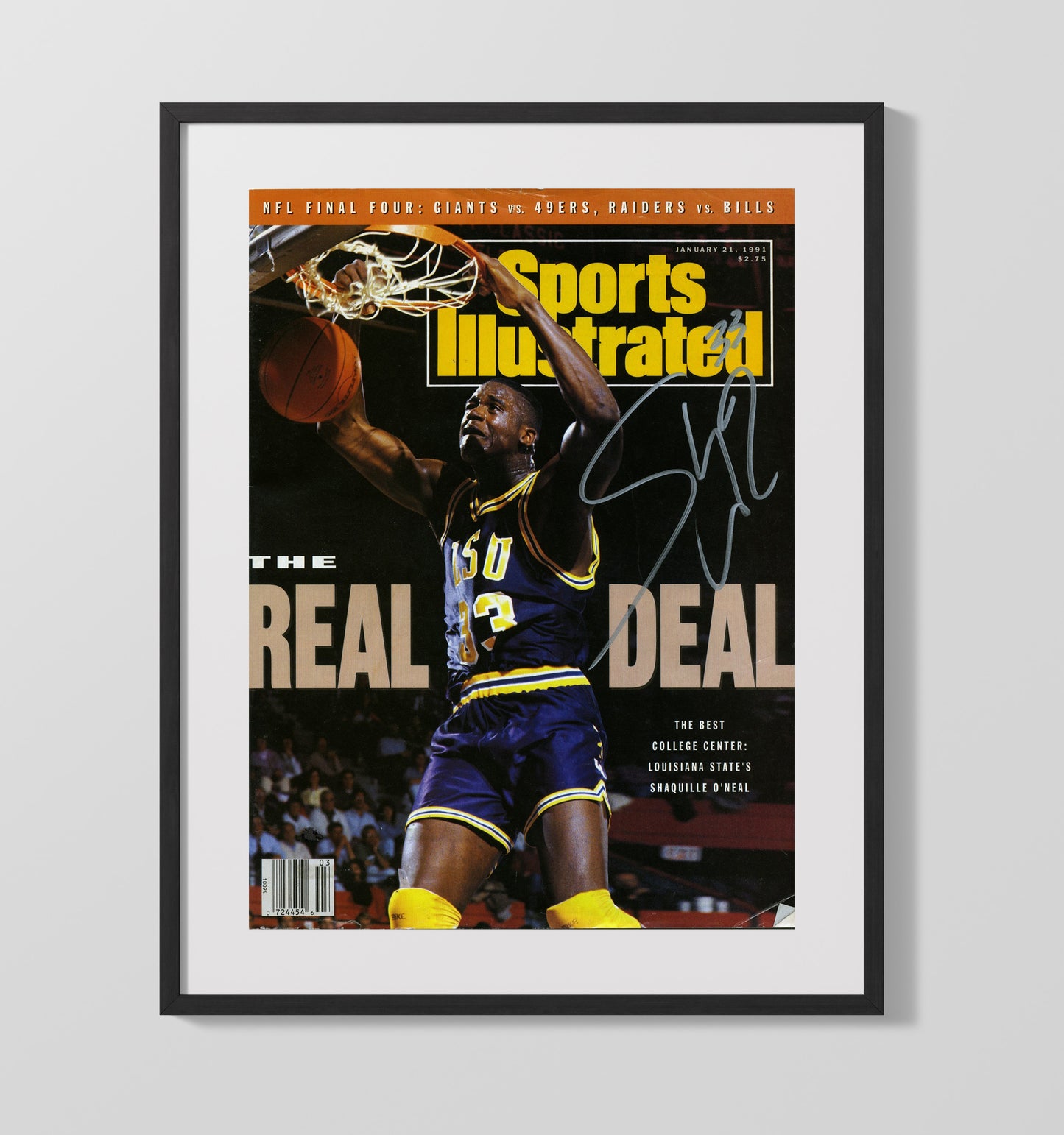 LSU Basketball Shaq LSU Legend The Real Deal SI Cover College Basketball Wall Art 16x20 Gallery Frame college basketball wall art print