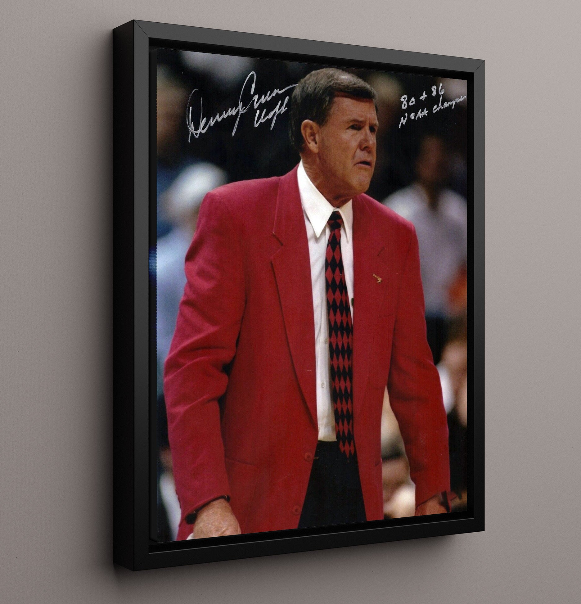 Louisville Basketball Denny Crum Sideline Legend College Basketball Wall Art 16x20 Framed Canvas college basketball wall art print