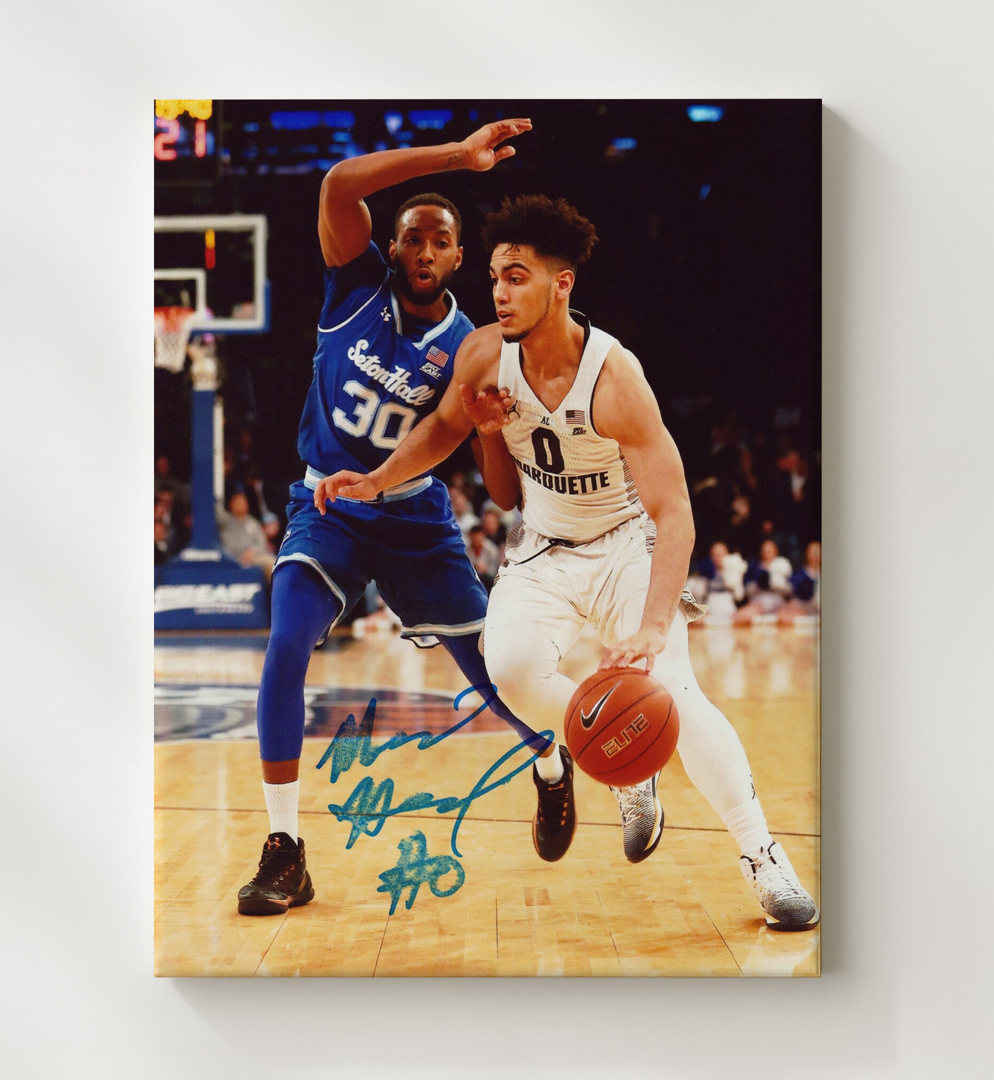 Marquette Basketball Markus Howard Explosive Drive College Basketball Wall Art 20x24 Canvas college basketball wall art print