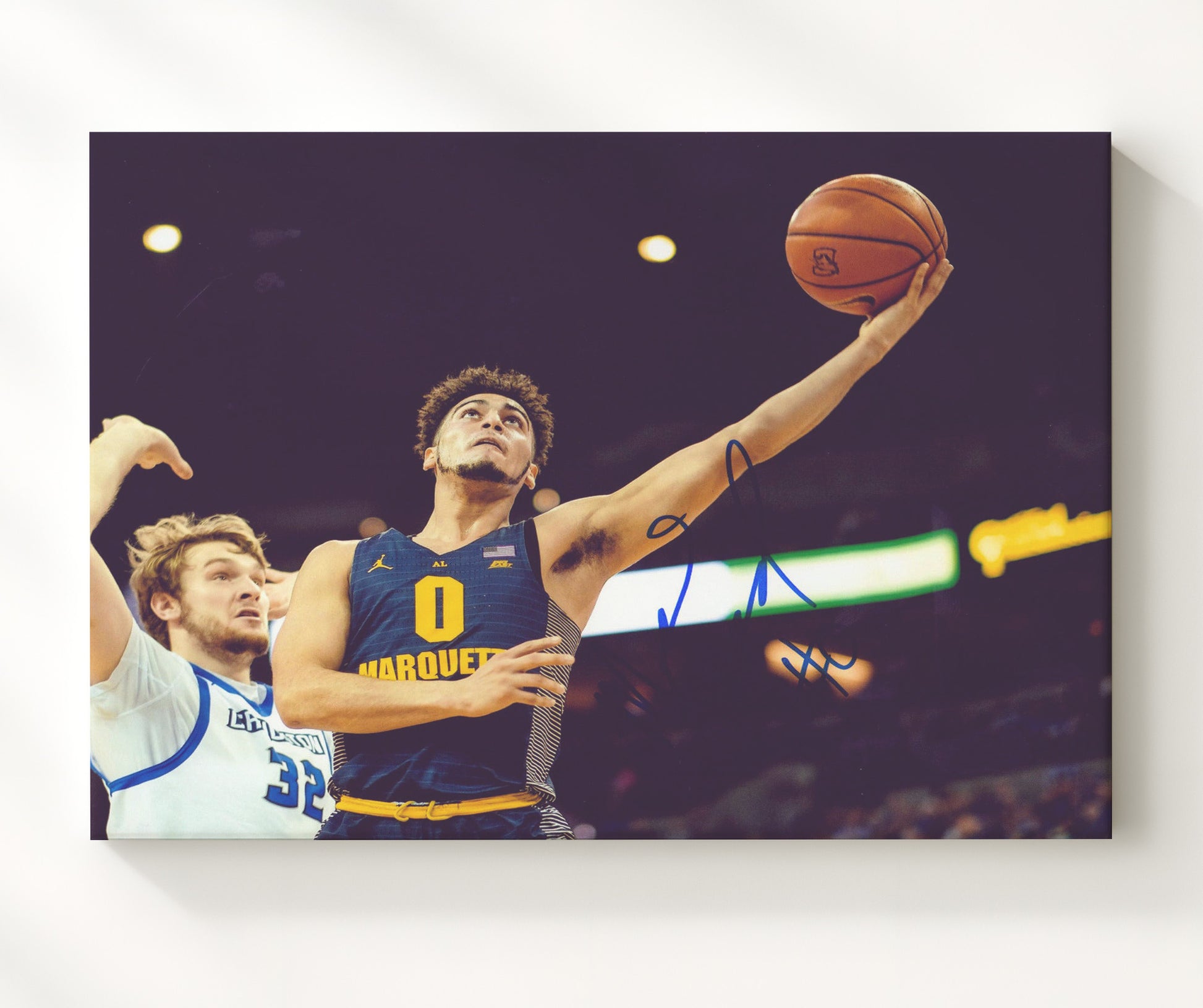 Marquette Basketball Markus Howard Layup Extension Finish College Basketball Wall Art 20x24 Canvas college basketball wall art print