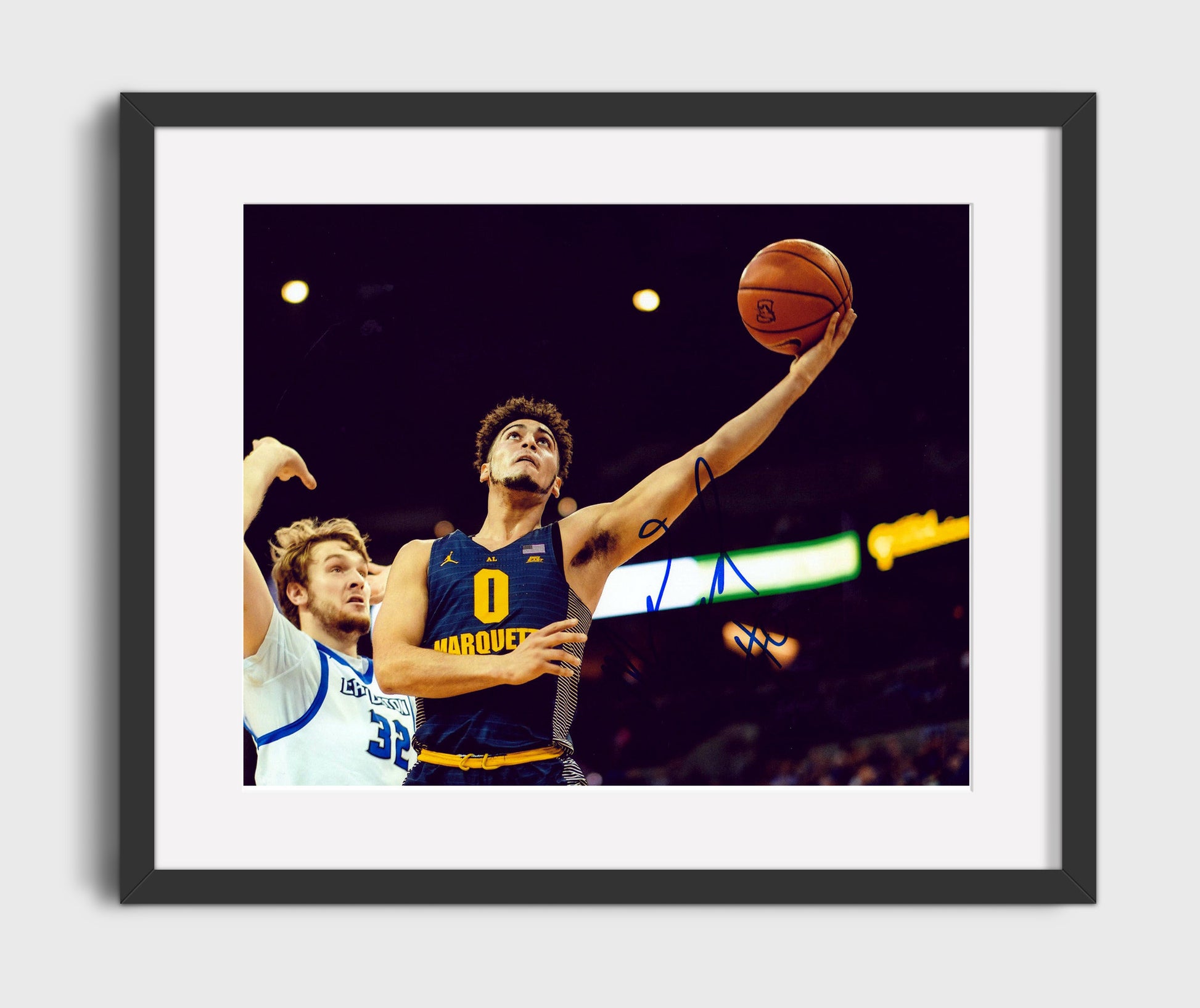 Marquette Basketball Markus Howard Layup Extension Finish College Basketball Wall Art 16x20 Gallery Frame college basketball wall art print