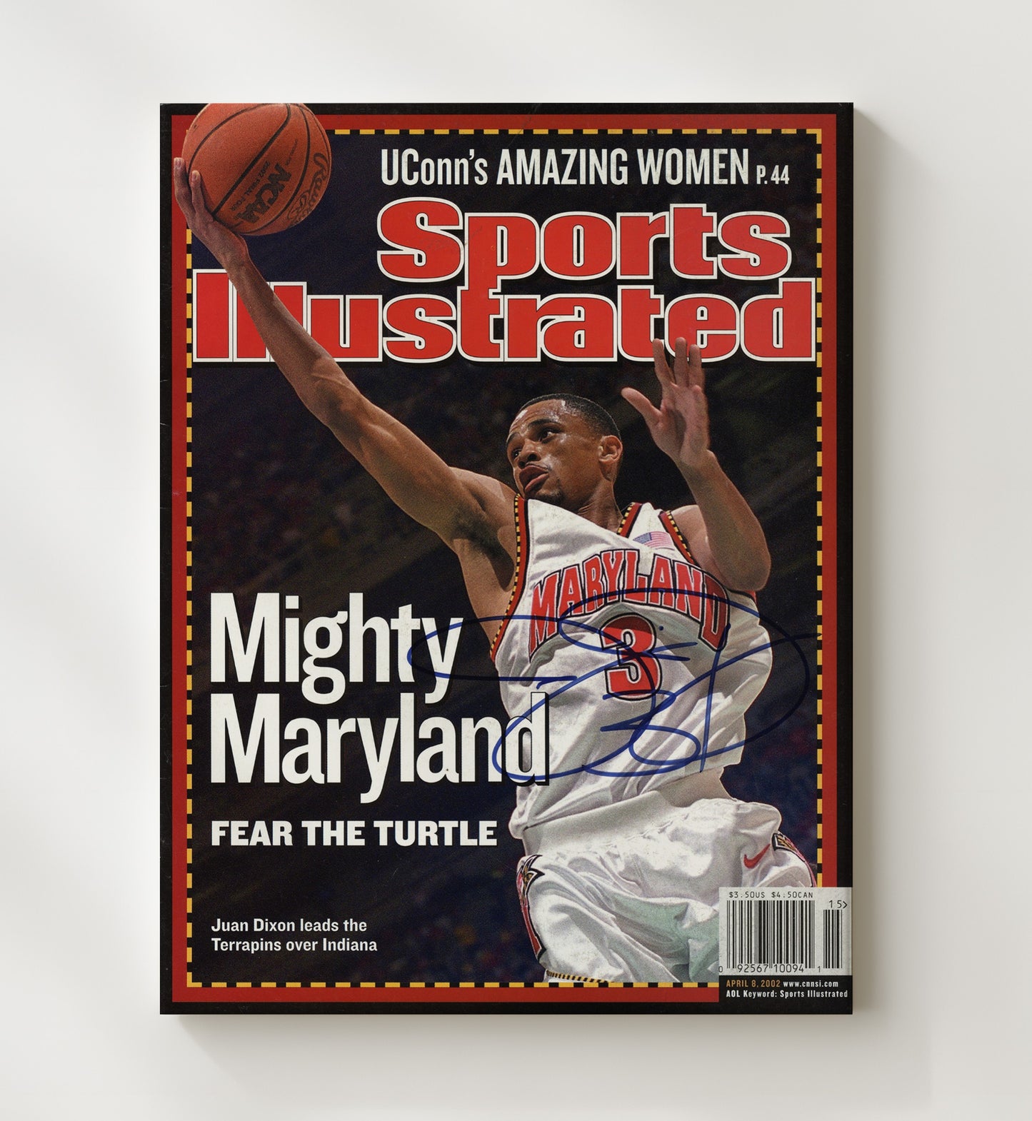 Maryland Basketball Juan Dixon Maryland Legend Fear The Turtle SI Cover College Basketball Wall Art 20x24 Canvas college basketball wall art print