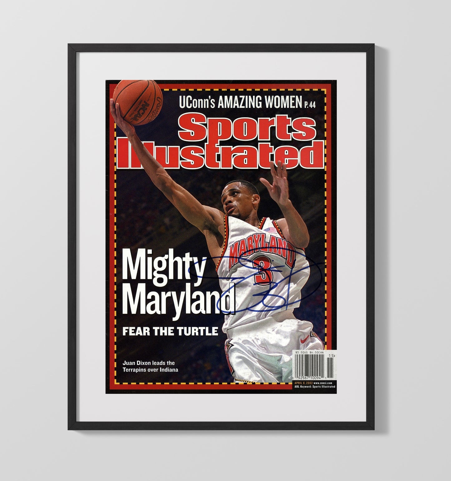 Maryland Basketball Juan Dixon Maryland Legend Fear The Turtle SI Cover College Basketball Wall Art 16x20 Gallery Frame college basketball wall art print