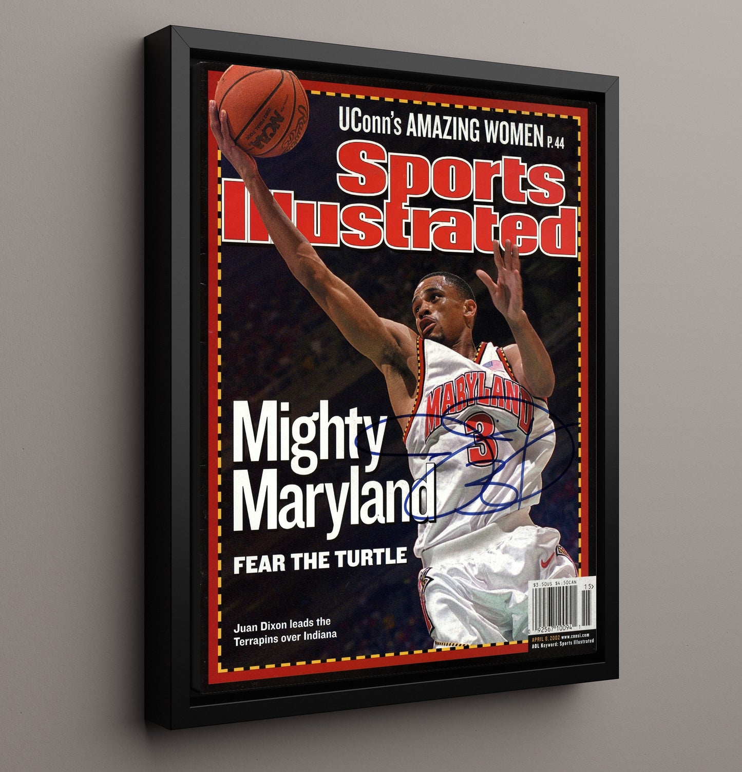 Maryland Basketball Juan Dixon Maryland Legend Fear The Turtle SI Cover College Basketball Wall Art 16x20 Framed Canvas college basketball wall art print