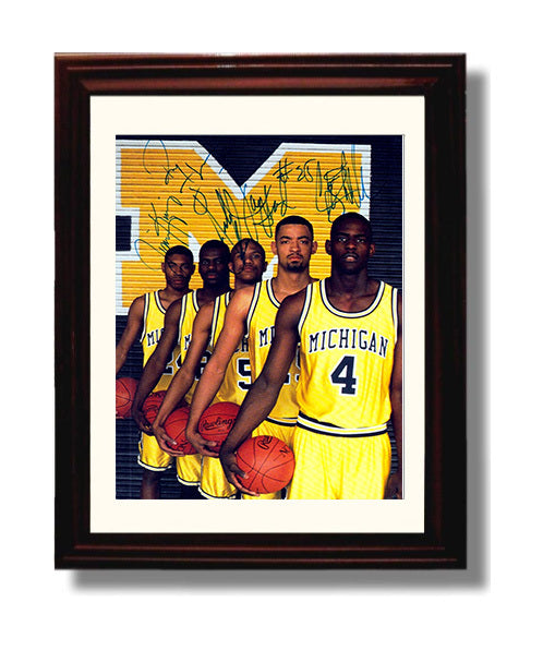 Michigan Basketball Fab Five Legendary Lineup College Basketball Wall Art 8x10 Beveled Frame college basketball wall art print