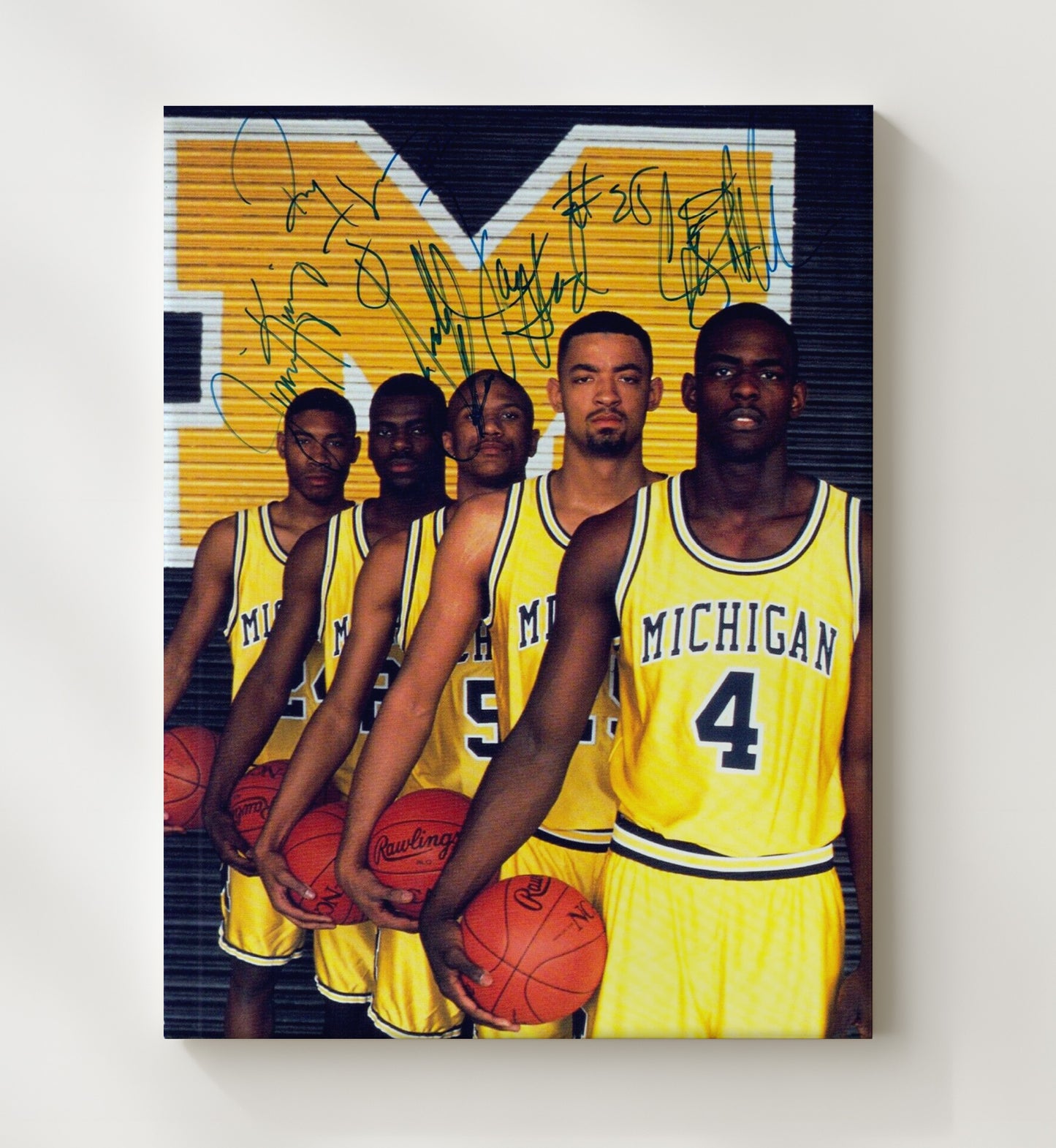 Michigan Basketball Fab Five Legendary Lineup College Basketball Wall Art 20x24 Canvas college basketball wall art print