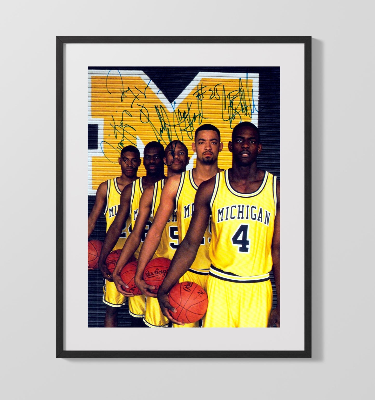 Michigan Basketball Fab Five Legendary Lineup College Basketball Wall Art 16x20 Gallery Frame college basketball wall art print