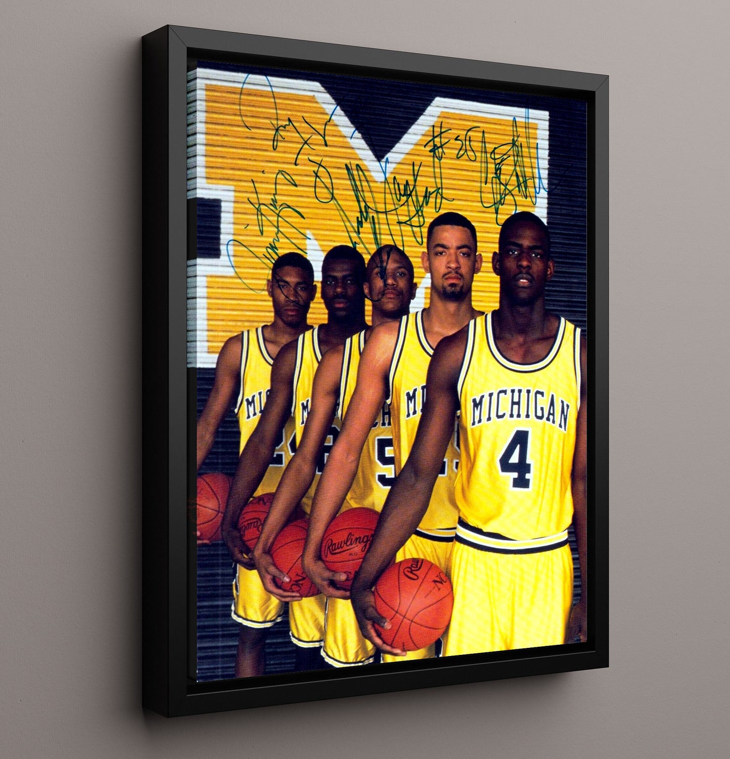 Michigan Basketball Fab Five Legendary Lineup College Basketball Wall Art 16x20 Framed Canvas college basketball wall art print