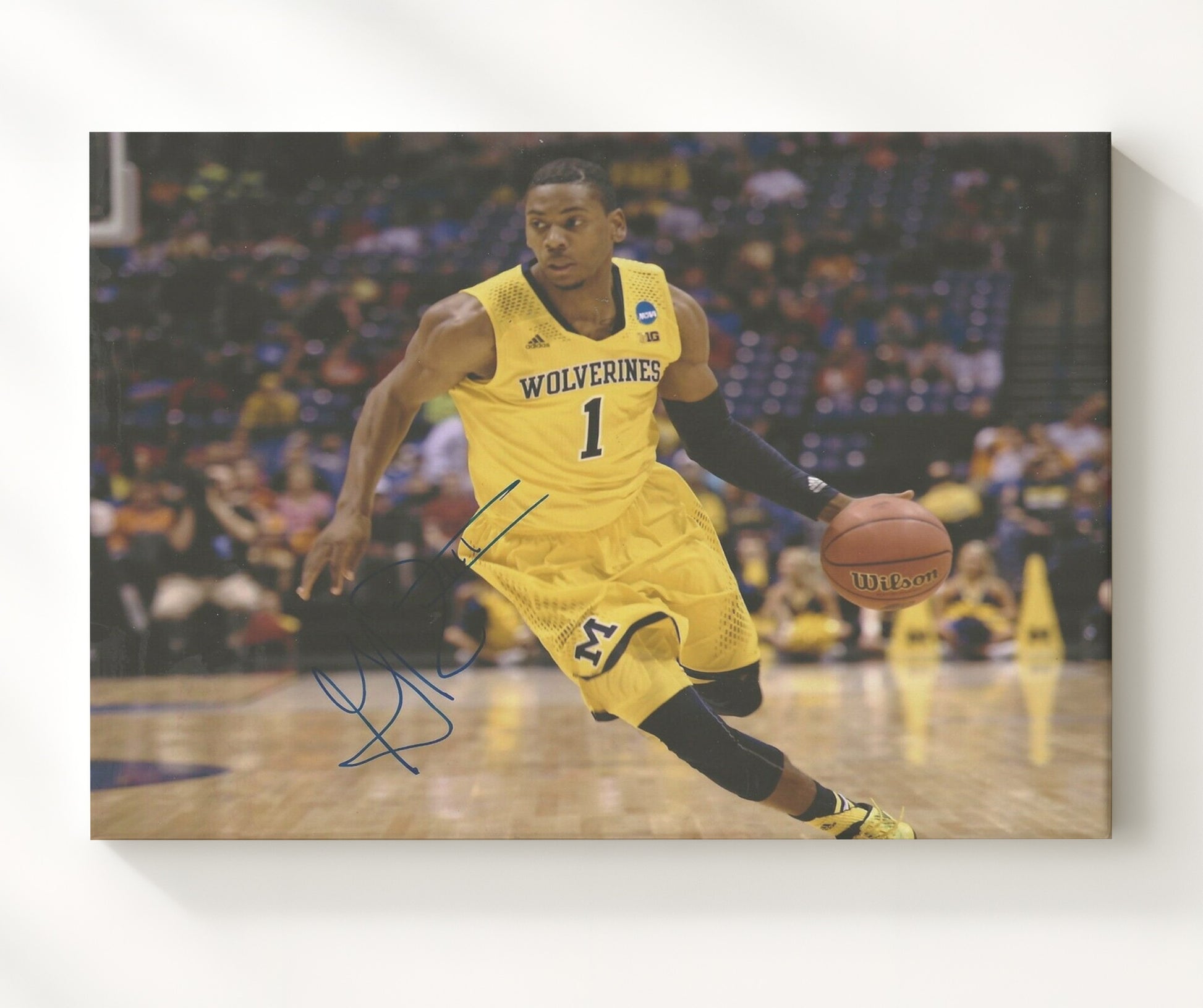 Michigan Basketball Glenn Robinson III Dribble Drive College Basketball Wall Art 20x24 Canvas college basketball wall art print