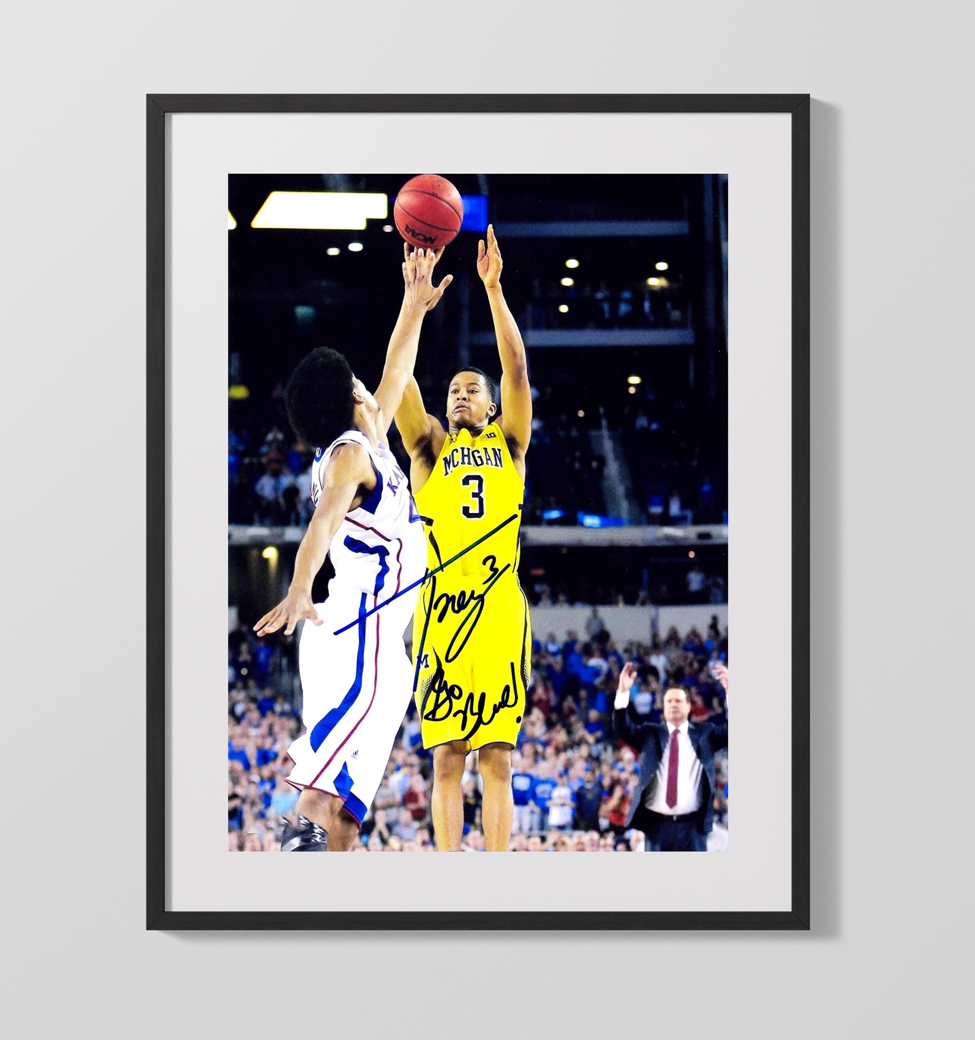 Michigan Basketball Trey Burke Clutch Dagger Three College Basketball Wall Art 16x20 Gallery Frame college basketball wall art print
