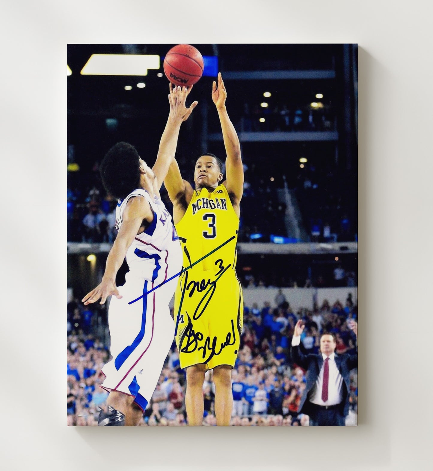 Michigan Basketball Trey Burke Clutch Dagger Three College Basketball Wall Art 20x24 Canvas college basketball wall art print