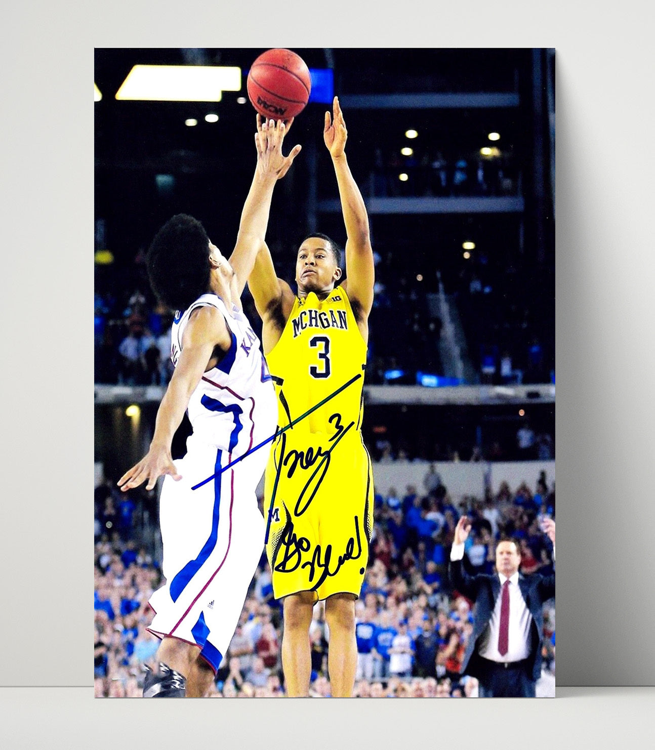 Michigan Basketball Trey Burke Clutch Dagger Three College Basketball Wall Art 16x20 Unframed Print college basketball wall art print