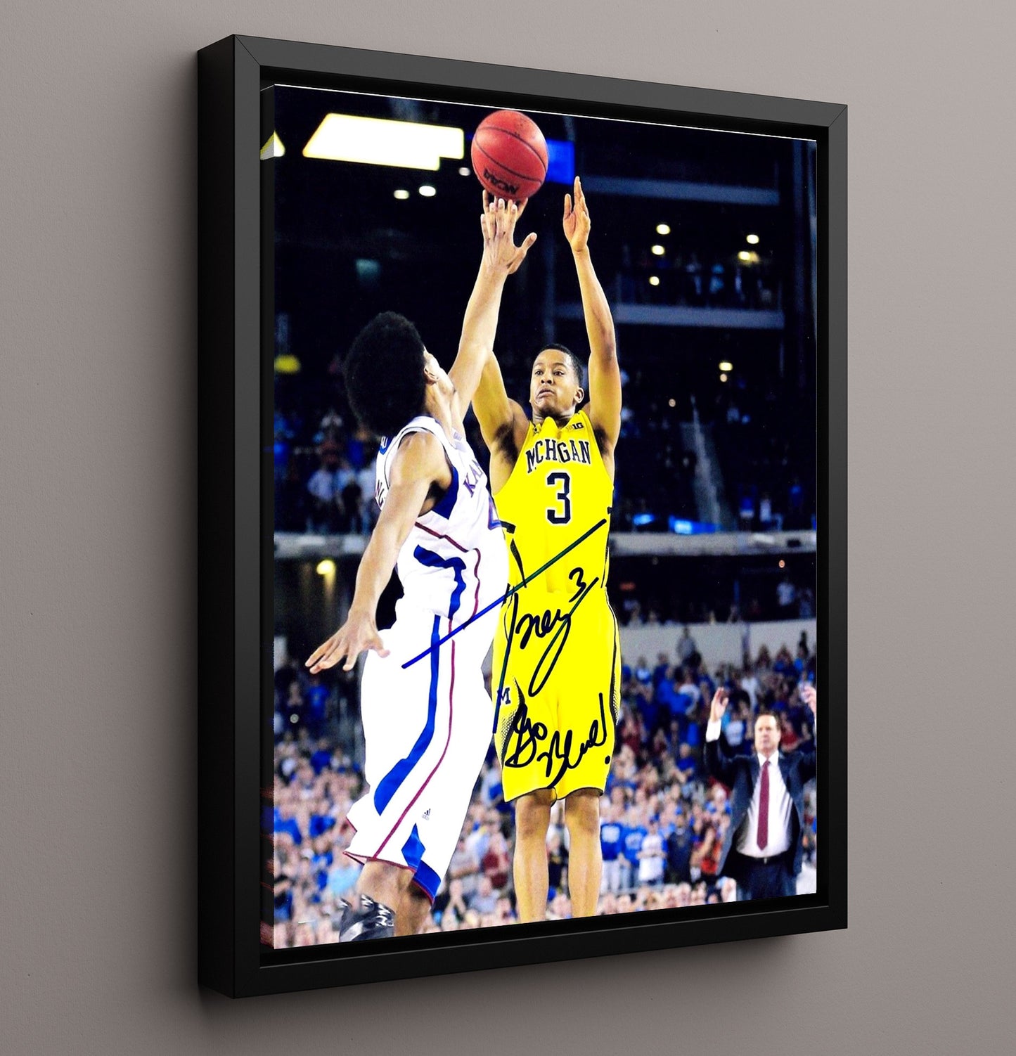 Michigan Basketball Trey Burke Clutch Dagger Three College Basketball Wall Art 16x20 Framed Canvas college basketball wall art print