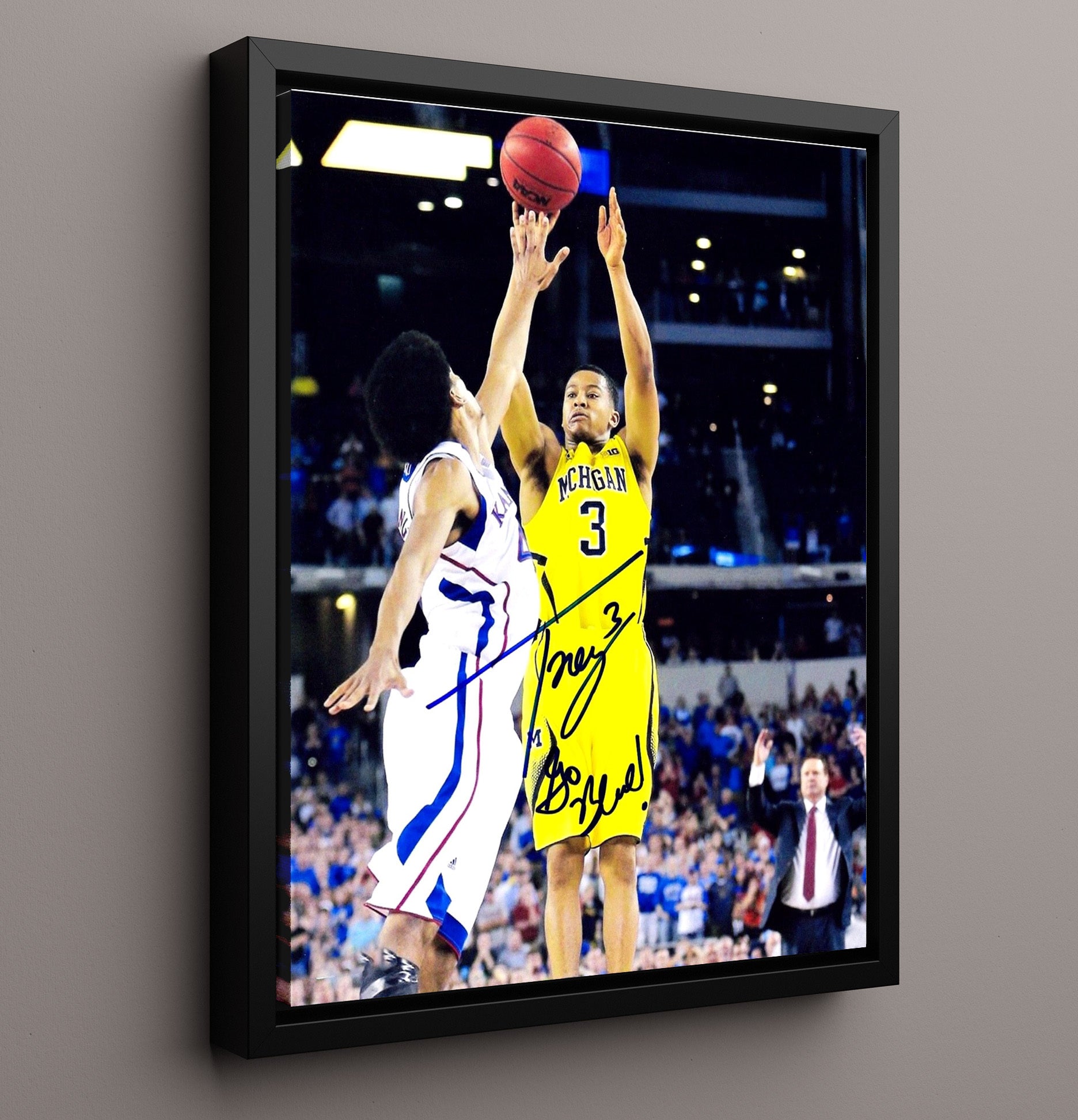 Michigan Basketball Trey Burke Clutch Dagger Three College Basketball Wall Art 16x20 Framed Canvas college basketball wall art print