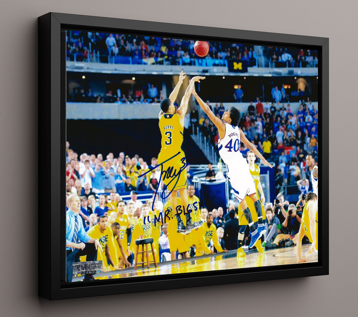 Michigan Basketball Trey Burke Game Winning Jumper College Basketball Wall Art 16x20 Framed Canvas college basketball wall art print