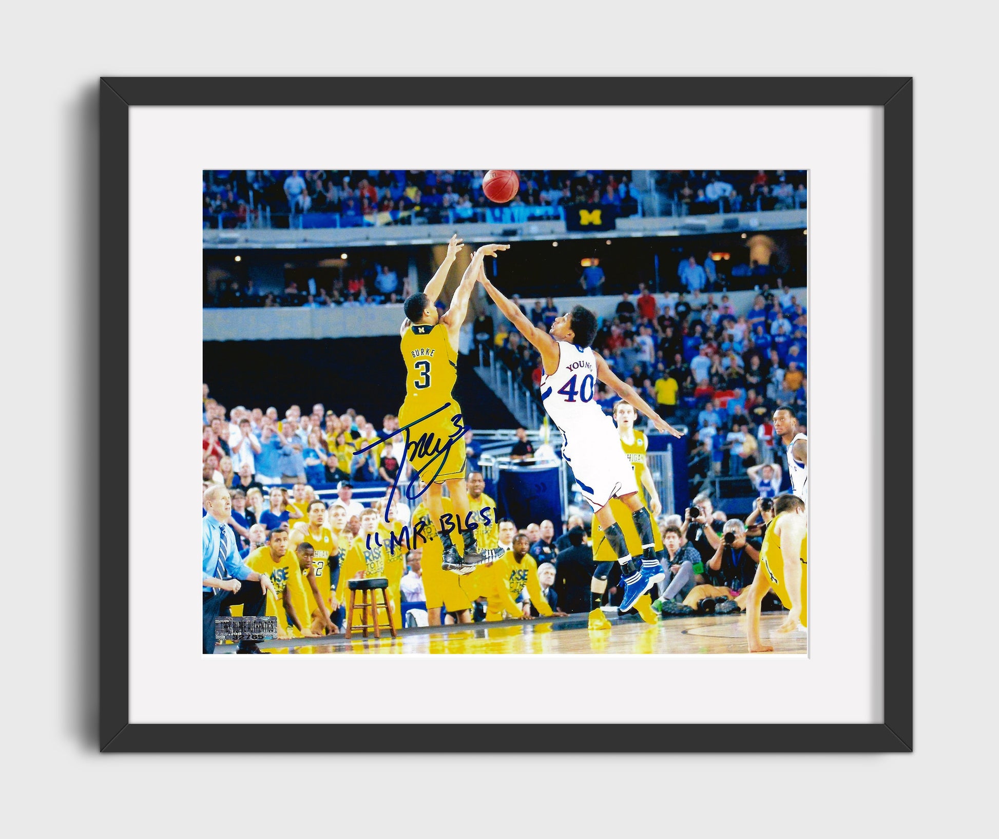 Michigan Basketball Trey Burke Game Winning Jumper College Basketball Wall Art 16x20 Gallery Frame college basketball wall art print