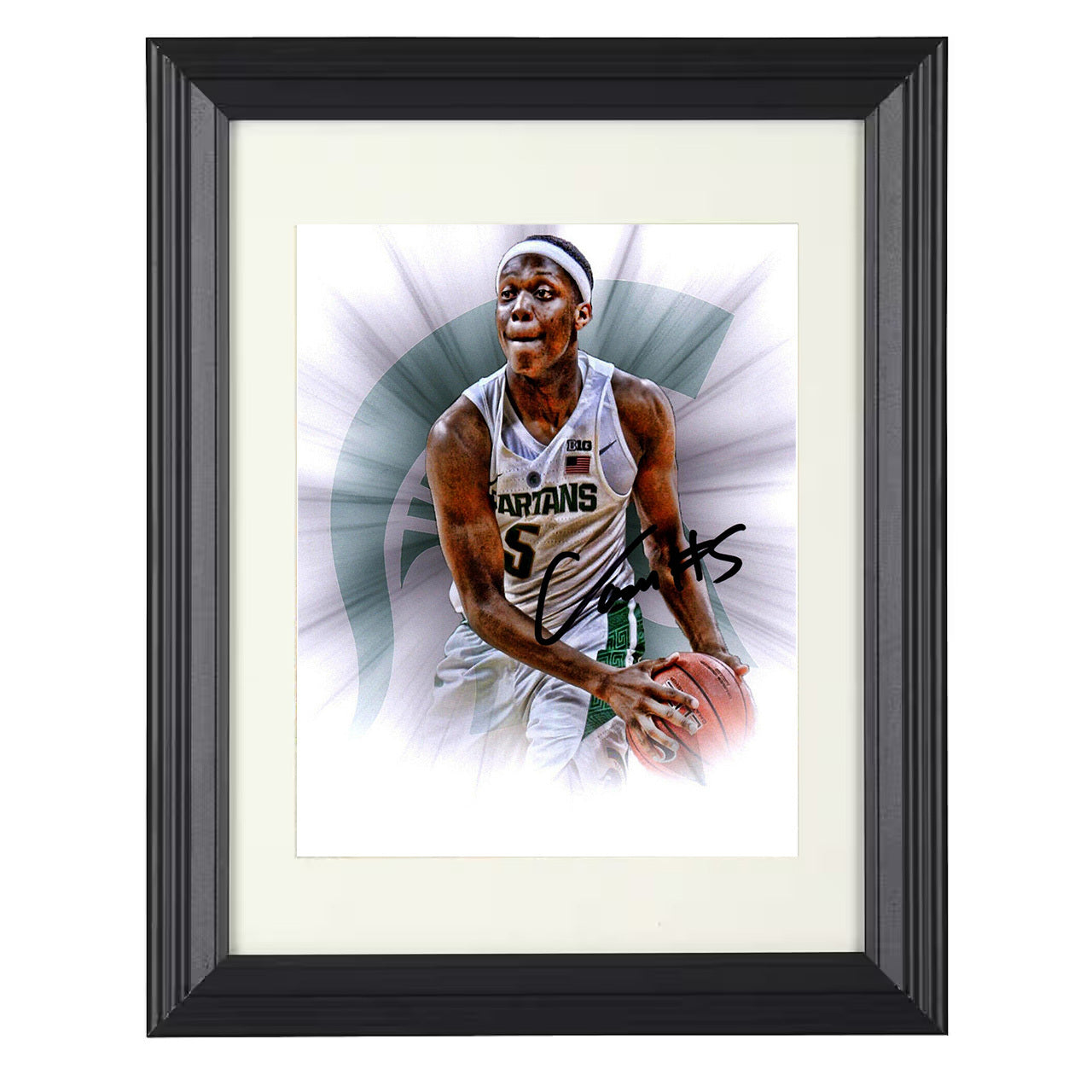 Michigan State – Cassius Winston Ball Control Spotlight – 8x10 black beveled framed college basketball wall art