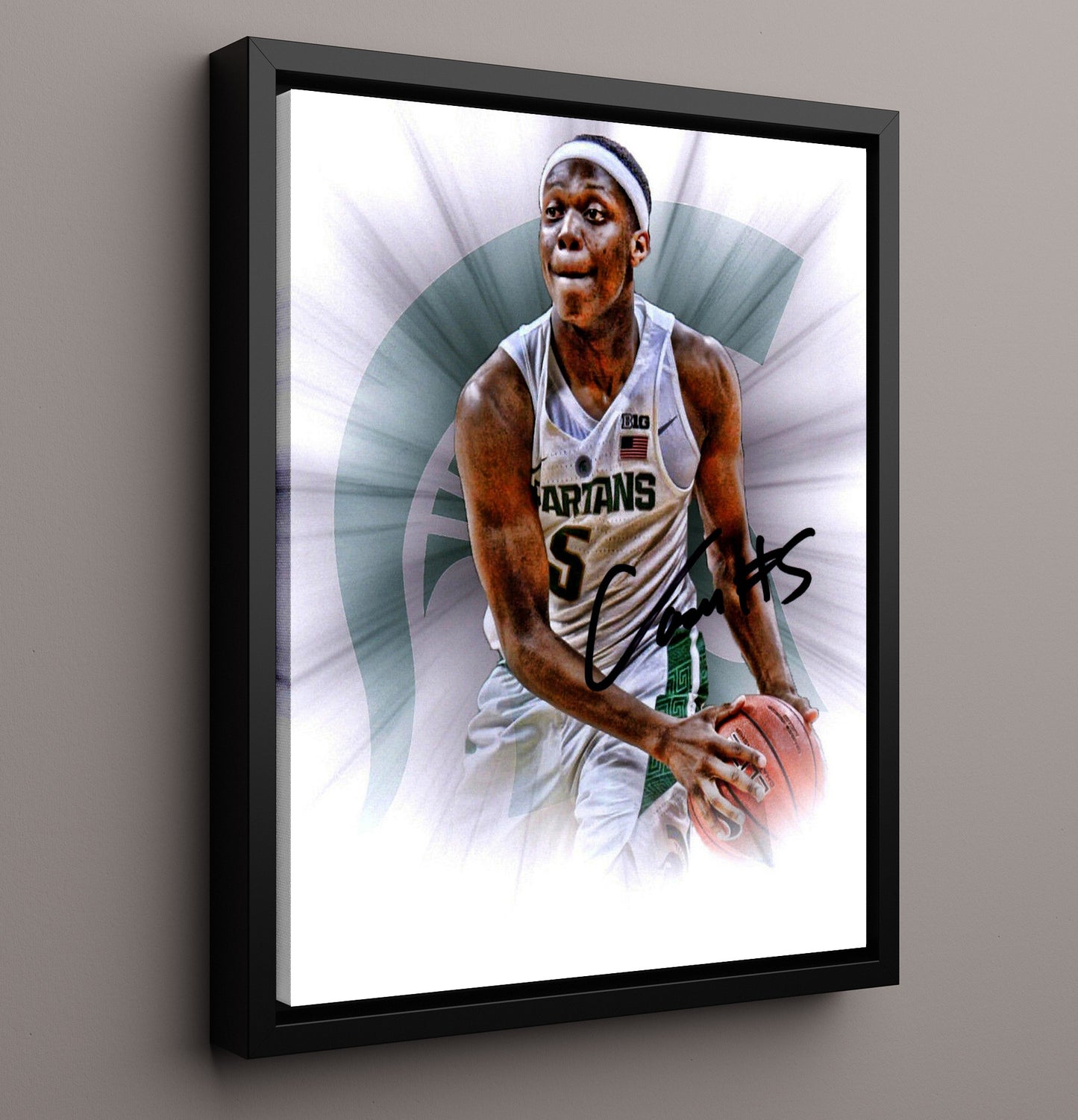 Michigan State Cassius Winston Ball Control Spotlight College Basketball Wall Art 16x20 Framed Canvas college basketball wall art print
