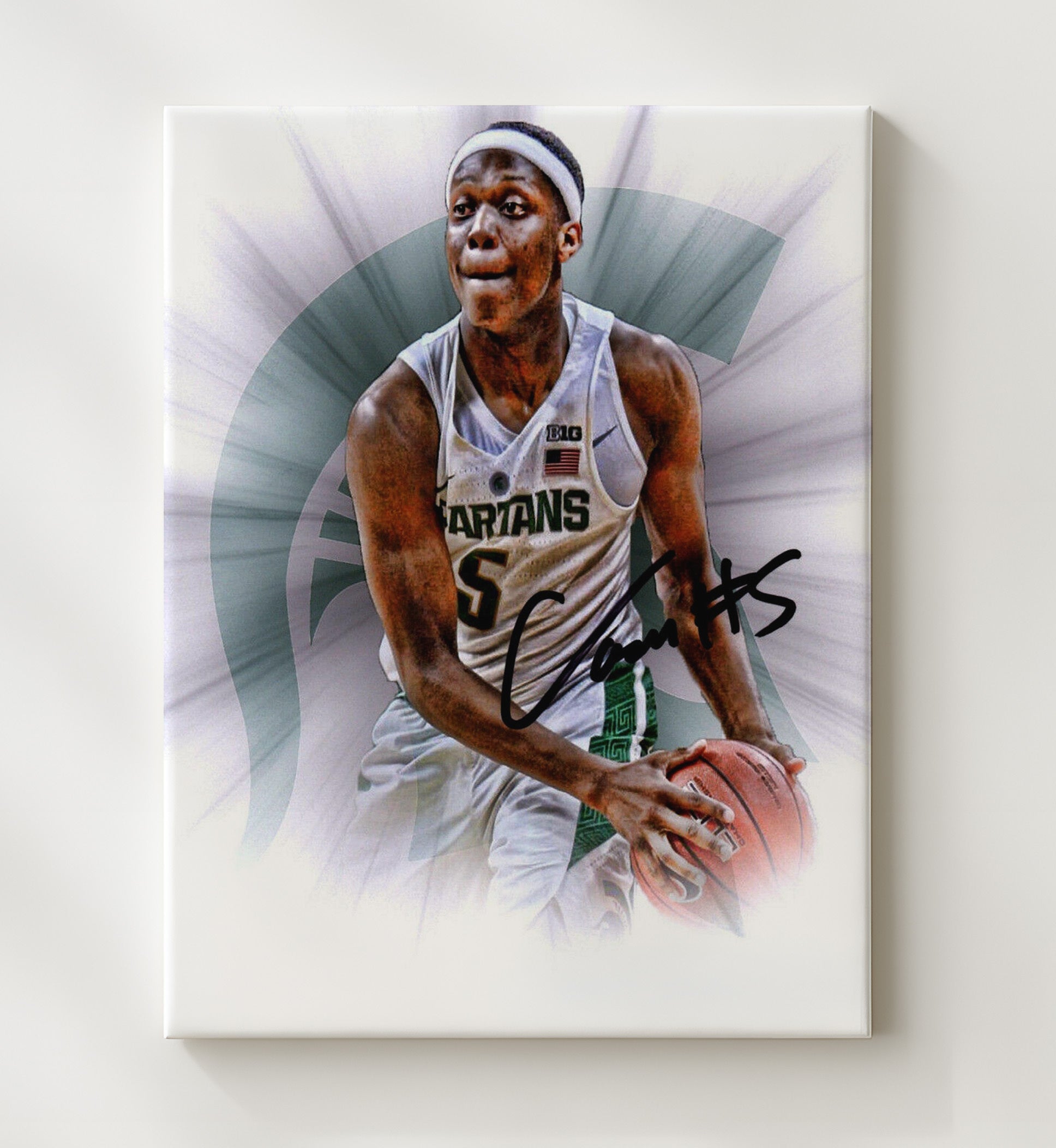 Michigan State Cassius Winston Ball Control Spotlight College Basketball Wall Art 20x24 Canvas college basketball wall art print