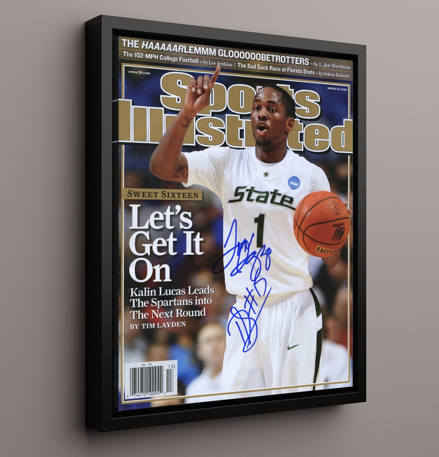 Michigan State Kalin Lucas Sweet Sixteen SI Cover College Basketball Wall Art 16x20 Framed Canvas college basketball wall art print