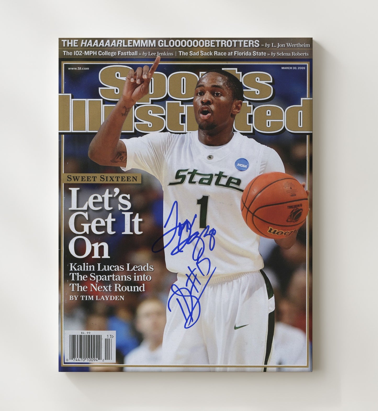 Michigan State Kalin Lucas Sweet Sixteen SI Cover College Basketball Wall Art 20x24 Canvas college basketball wall art print