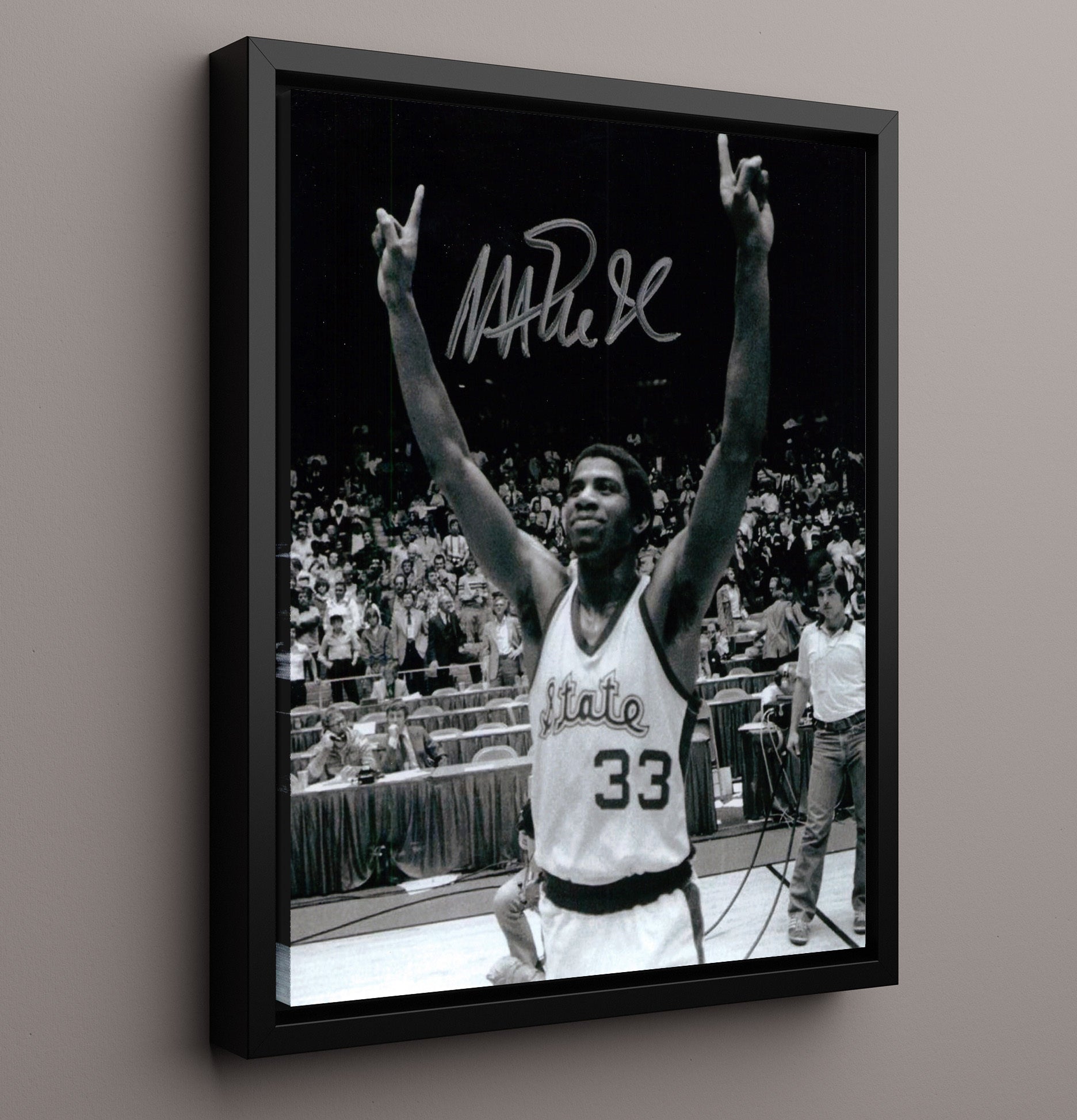 Michigan State Magic Johnson a championship celebration College Basketball Wall Art 16x20 Framed Canvas college basketball wall art print