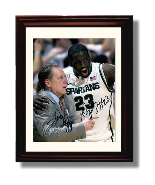 Michigan State Tom Izzo and Draymond Green Sideline Leadership College Basketball Wall Art 8x10 Beveled Frame college basketball wall art print