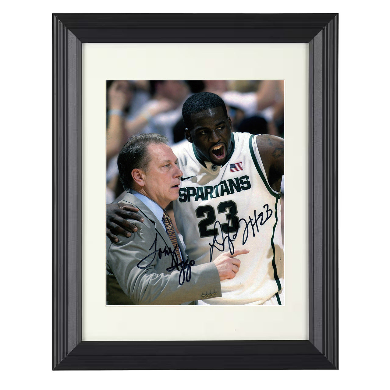 Michigan State – Tom Izzo and Draymond Green Sideline – 8x10 black beveled framed college basketball wall art