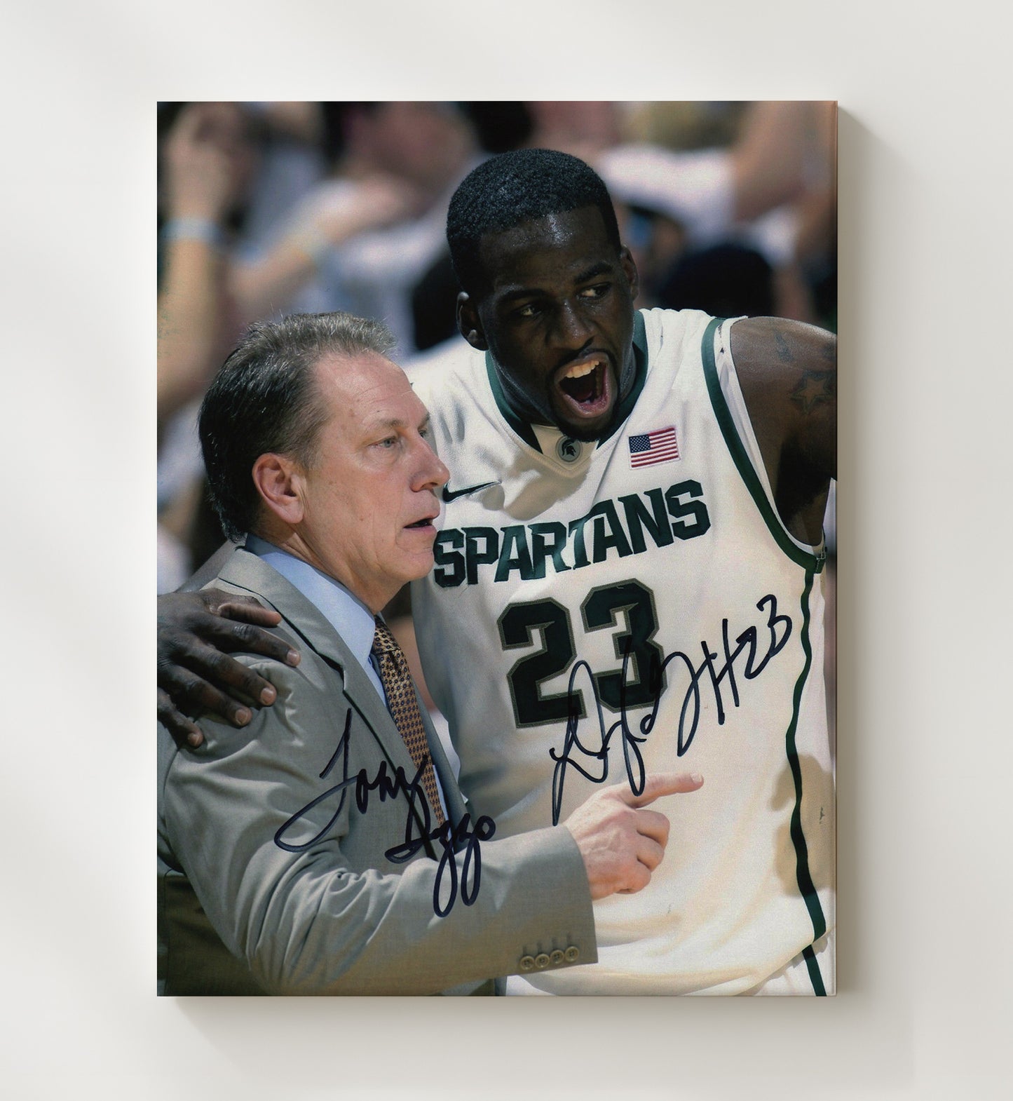 Michigan State Tom Izzo and Draymond Green Sideline Leadership College Basketball Wall Art 20x24 Canvas college basketball wall art print