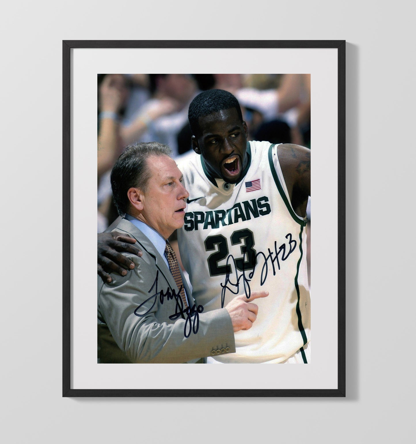 Michigan State Tom Izzo and Draymond Green Sideline Leadership College Basketball Wall Art 16x20 Gallery Frame college basketball wall art print