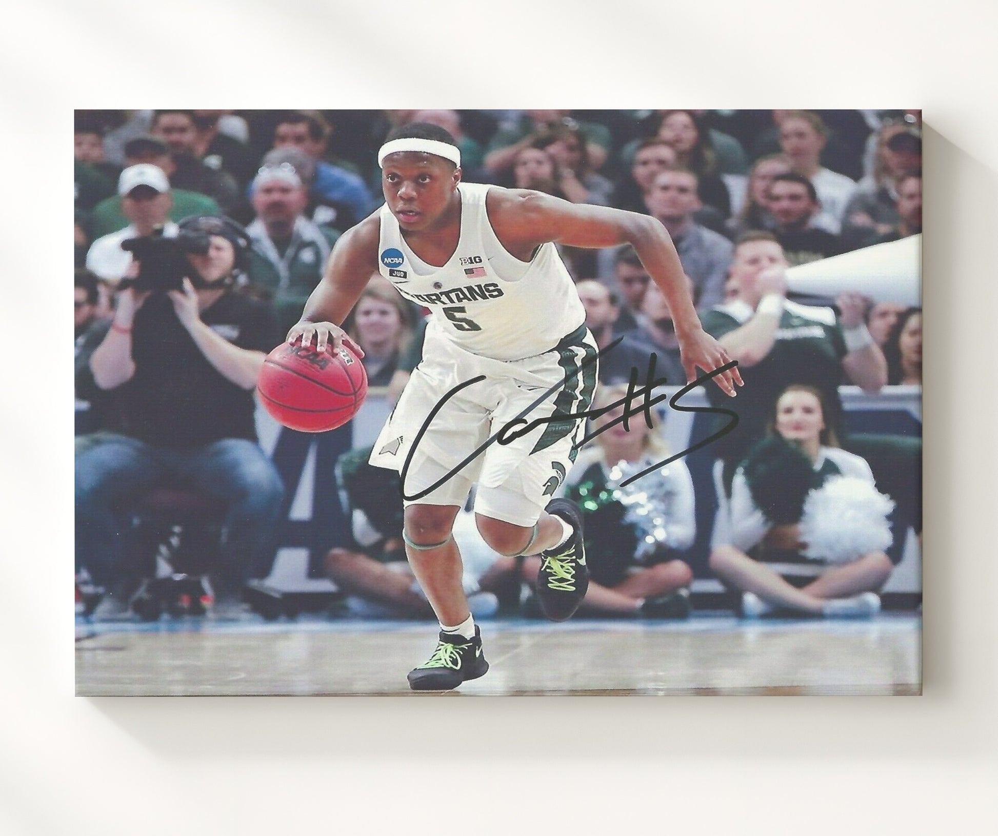 Michigan State Basketball Cassius Winston Bringing Ball Up Court Floor General Control College Basketball Wall Art 20x24 Canvas college basketball wall art print