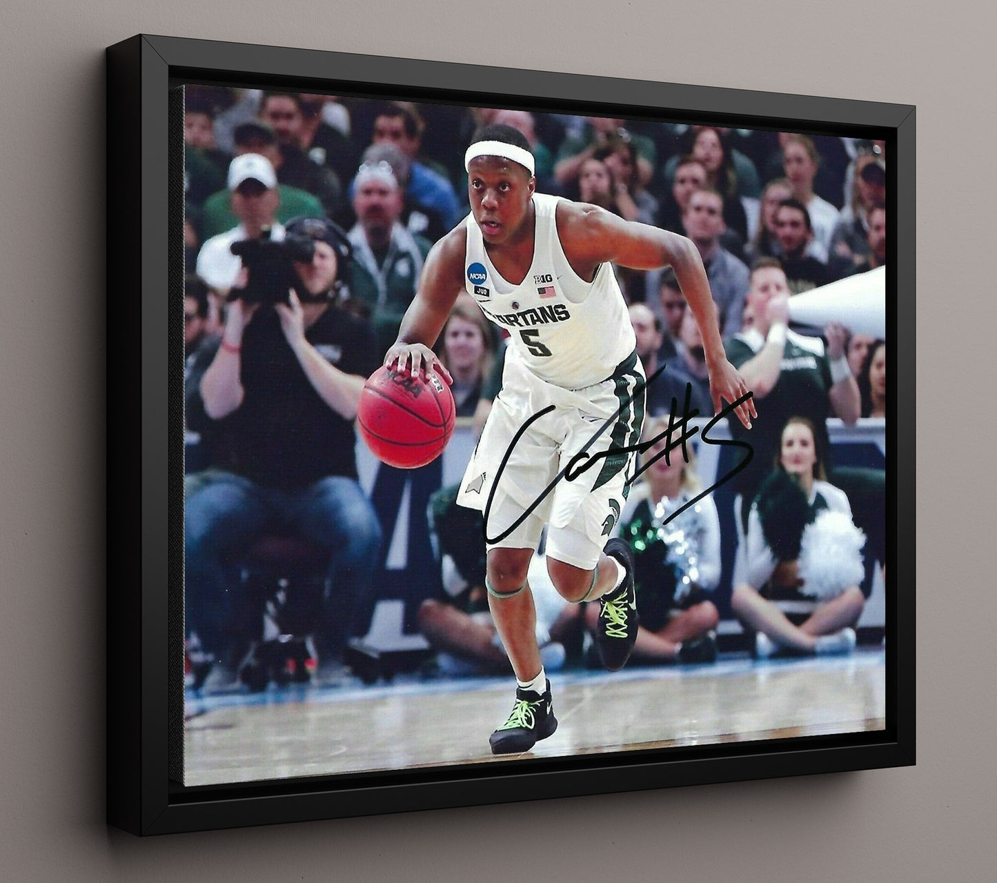 Michigan State Basketball Cassius Winston Bringing Ball Up Court Floor General Control College Basketball Wall Art 16x20 Framed Canvas college basketball wall art print
