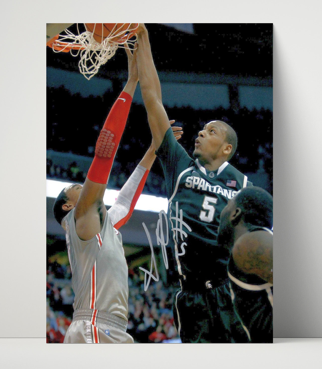Michigan State Basketball Rim Contest Elevation College Basketball Wall Art 16x20 Unframed Print college basketball wall art print