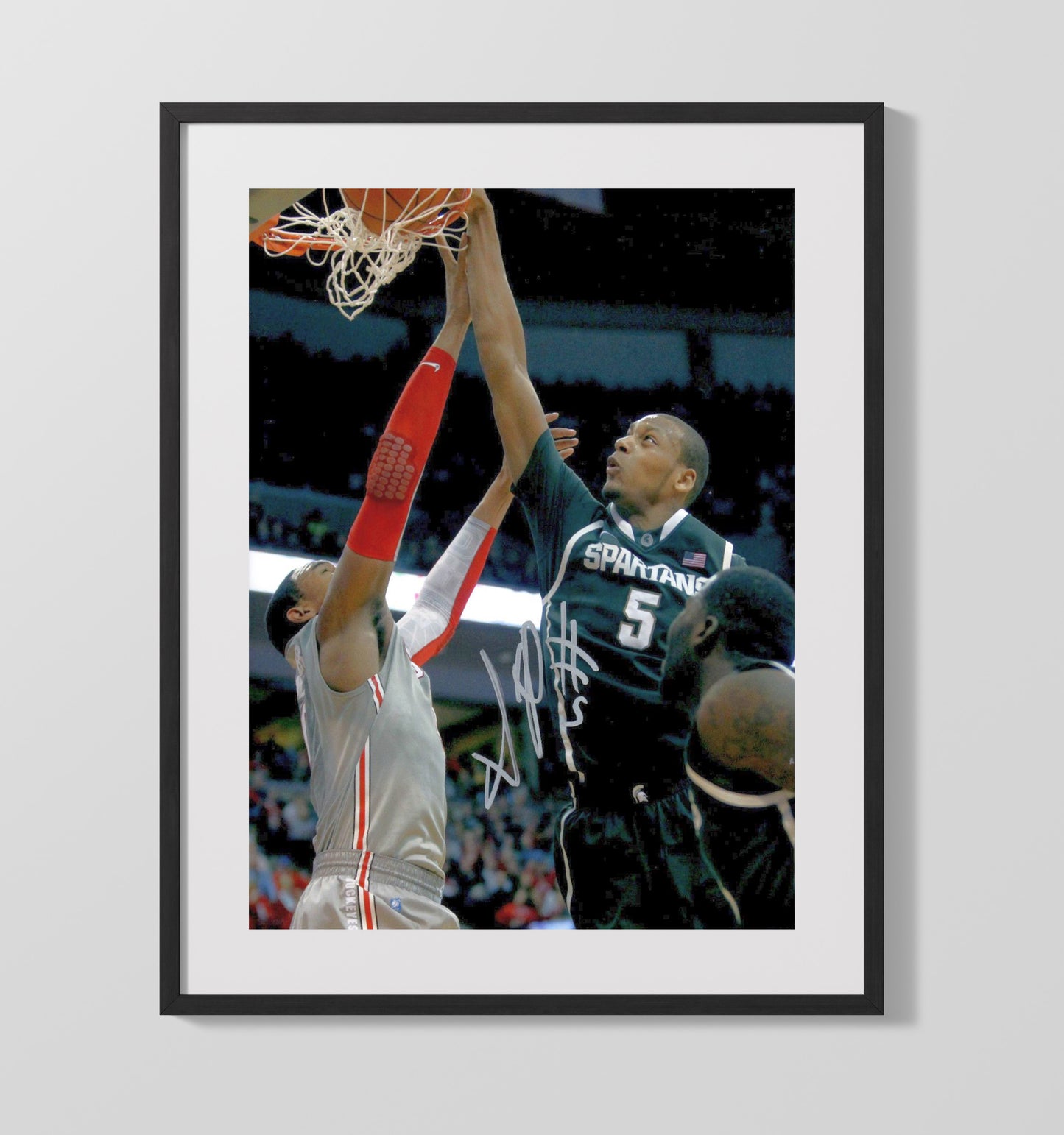 Michigan State Basketball Rim Contest Elevation College Basketball Wall Art 16x20 Gallery Frame college basketball wall art print