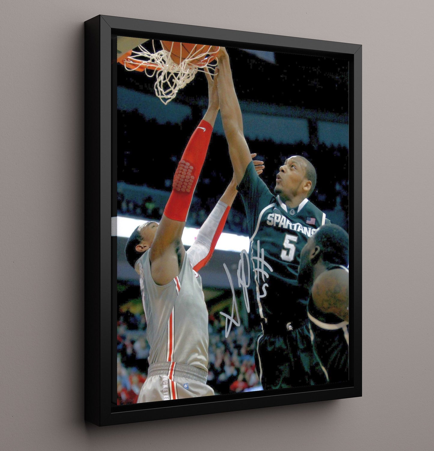 Michigan State Basketball Rim Contest Elevation College Basketball Wall Art 16x20 Framed Canvas college basketball wall art print